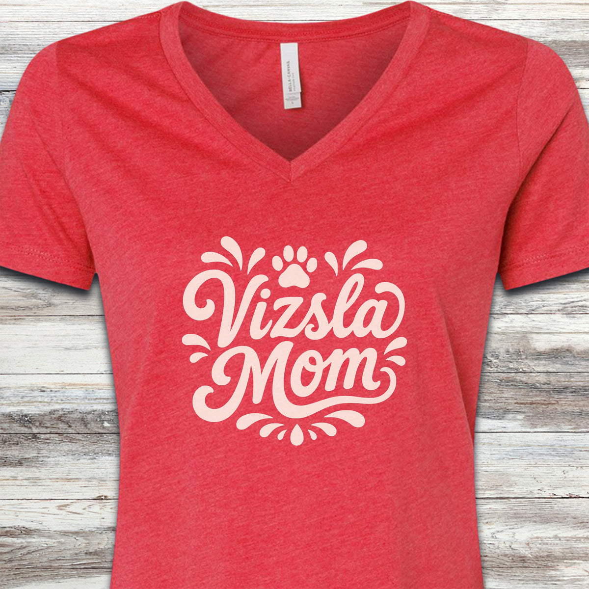 Vizsla Groovy Mom V-Neck Tee - Heather Red