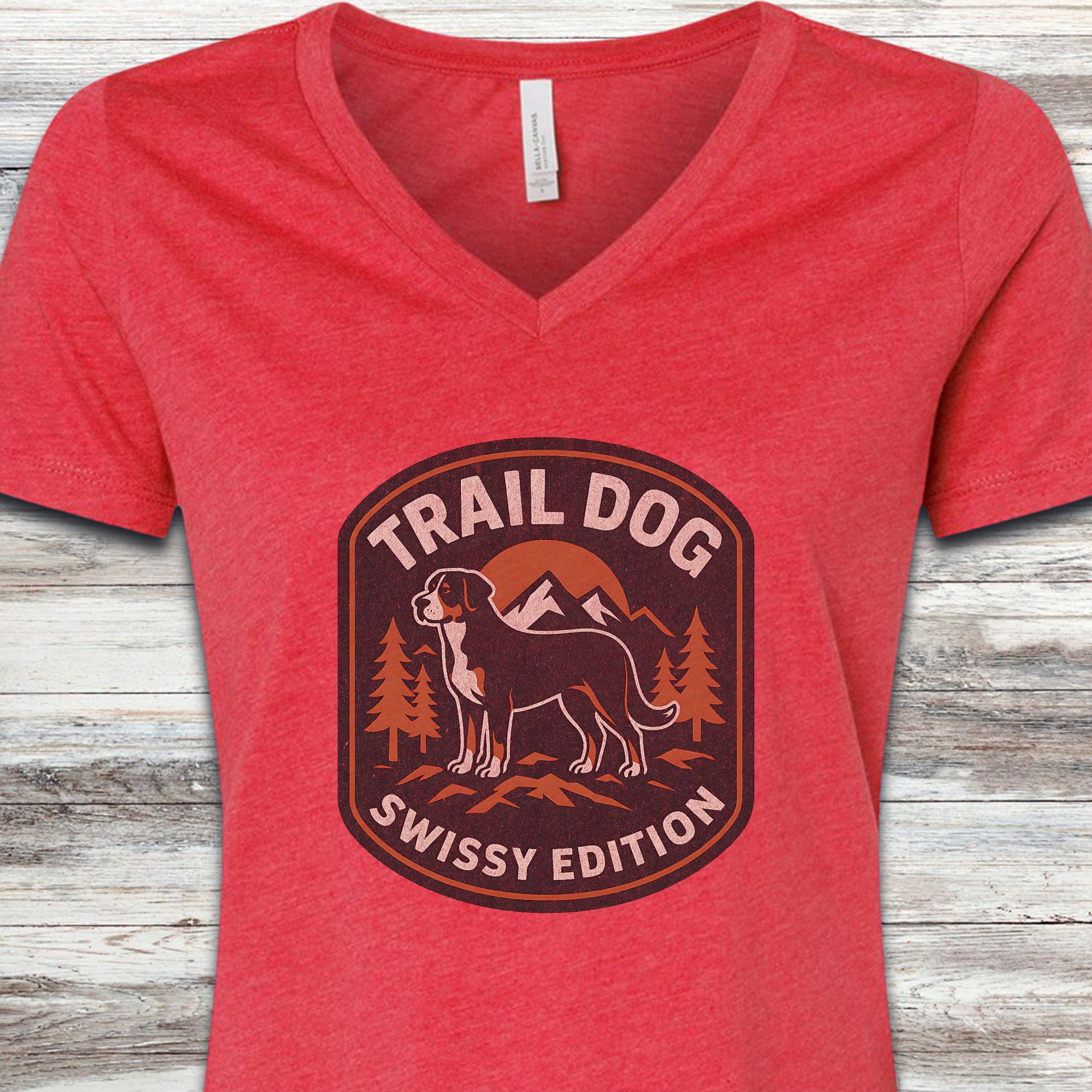 Swiss Mountain Dog Trail Dog V-Neck Tee - Heather Red