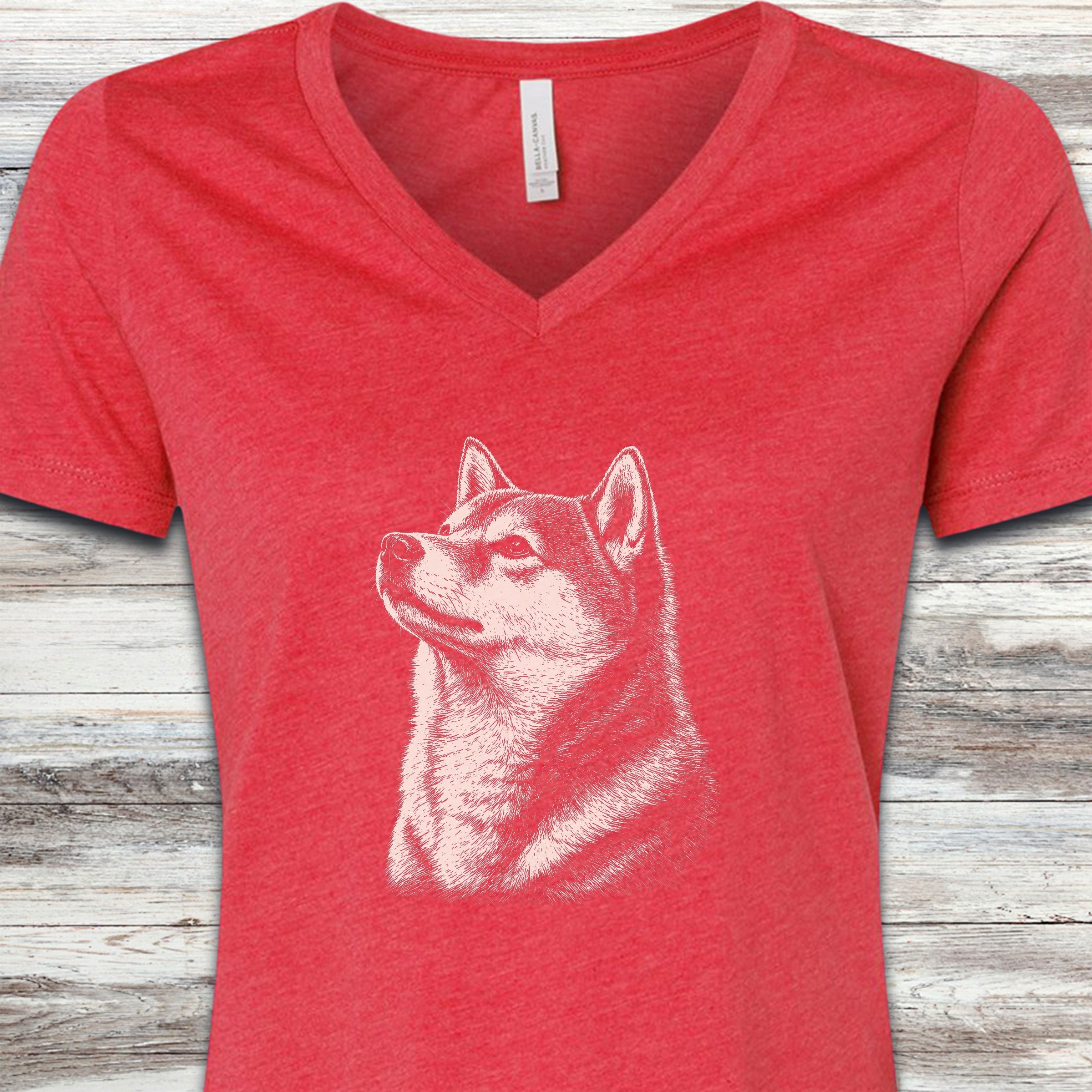 Shiba Inu Loyalty V-Neck Tee - Heather Red