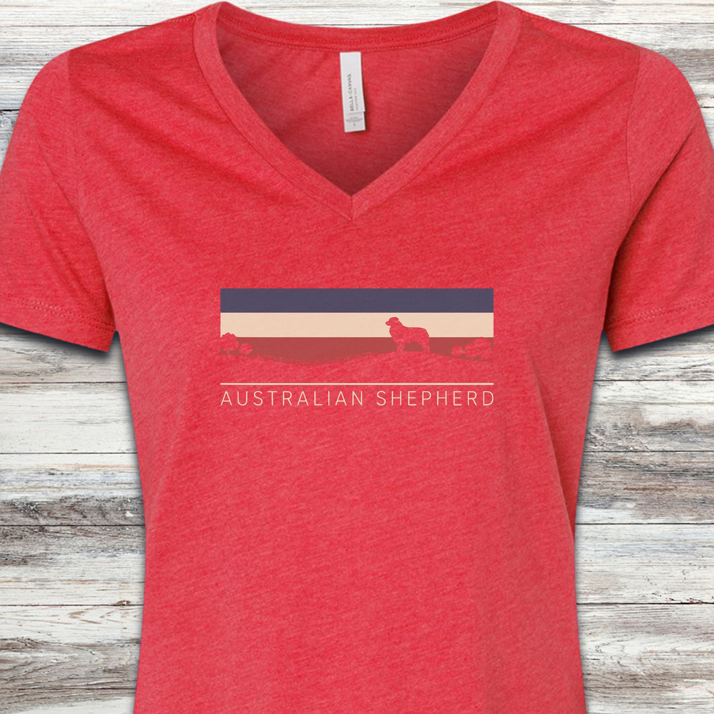 Australian Shepherd USA Sunset V-Neck Tee - Heather Red