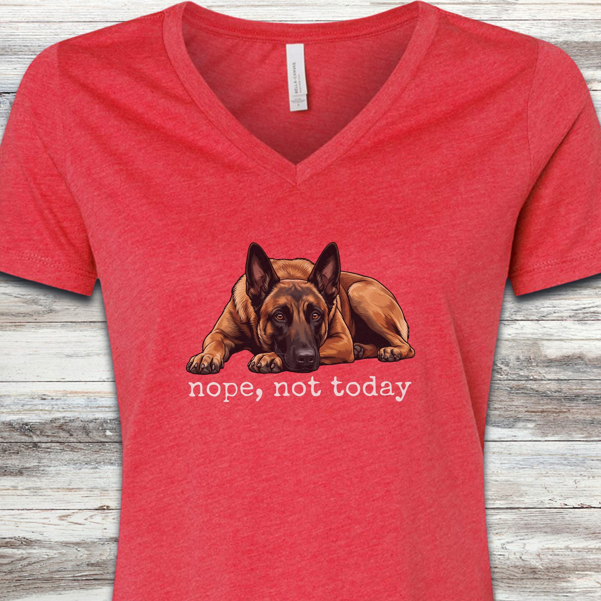 Belgian Malinois Nope V-Neck Tee - Heather Red