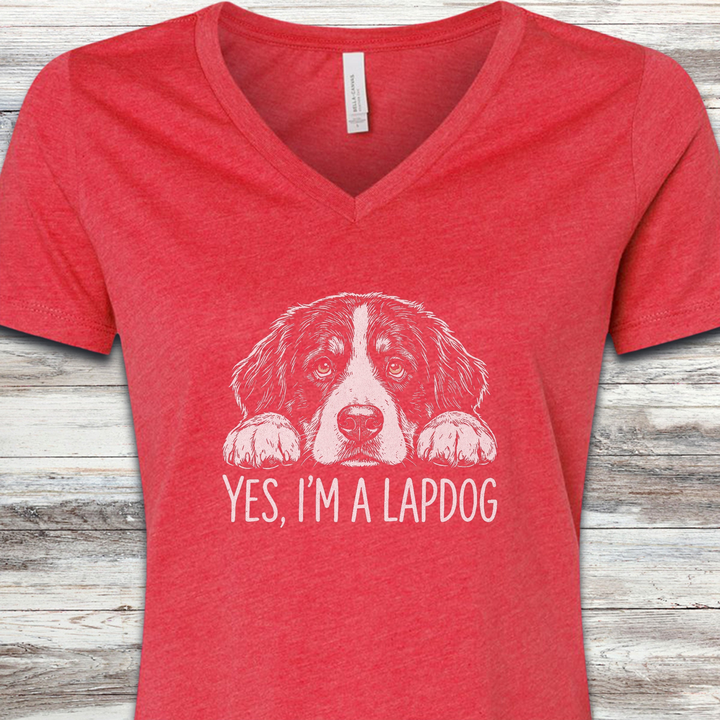 Bernese Mountain Dog Lapdog V-Neck Tee - Heather Red