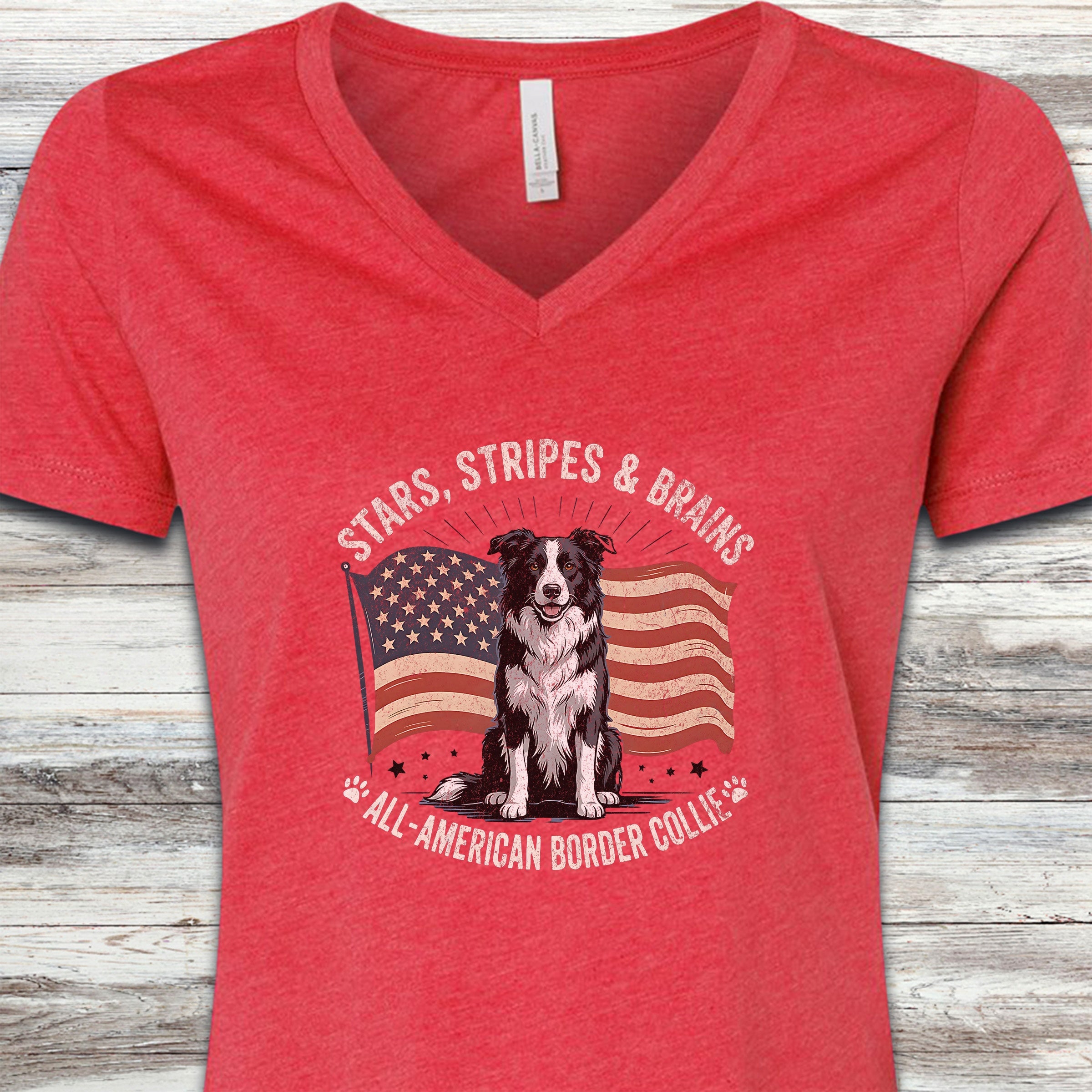 Border Collie All American V-Neck Tee - Heather Red