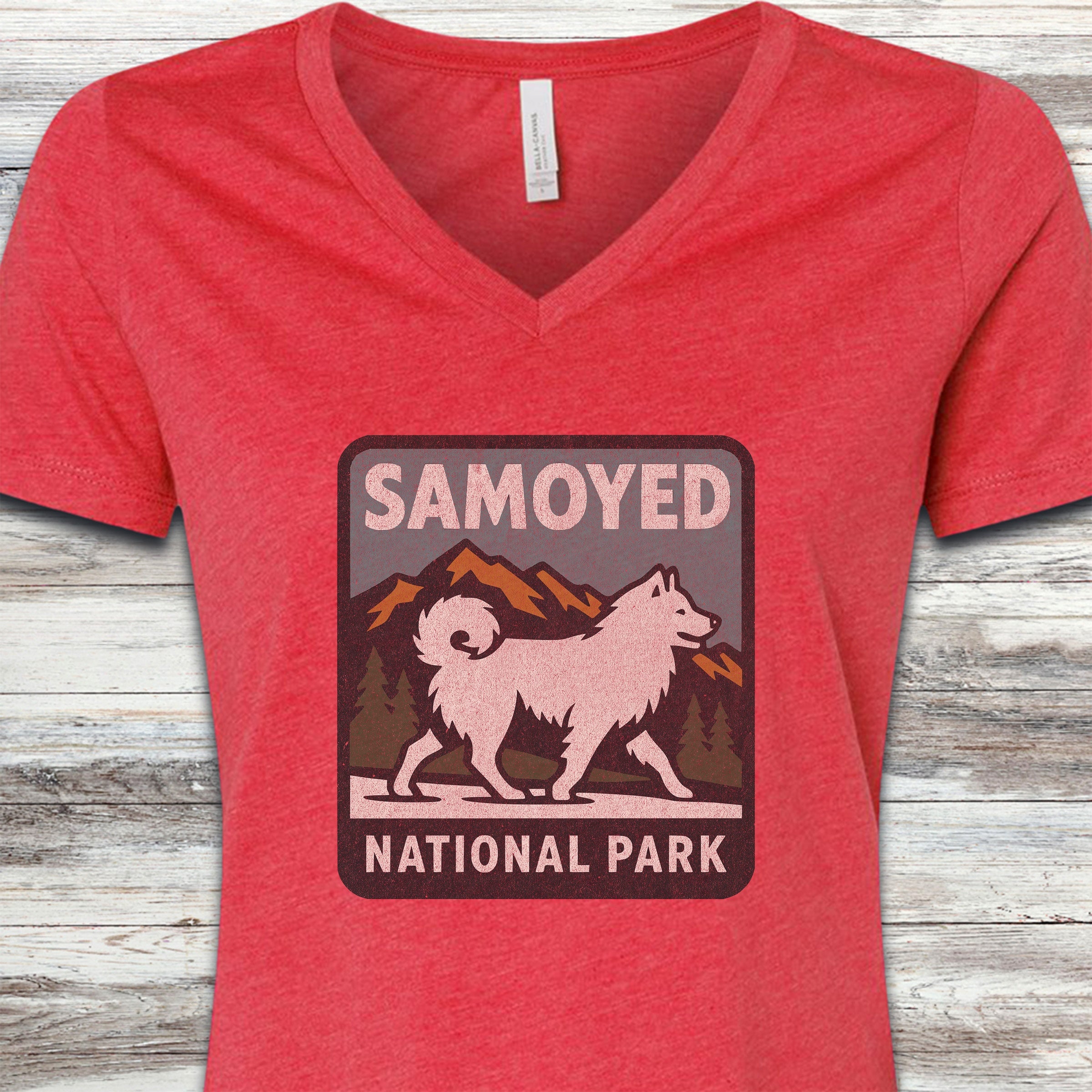 Samoyed National Park V-Neck Tee - Heather Red