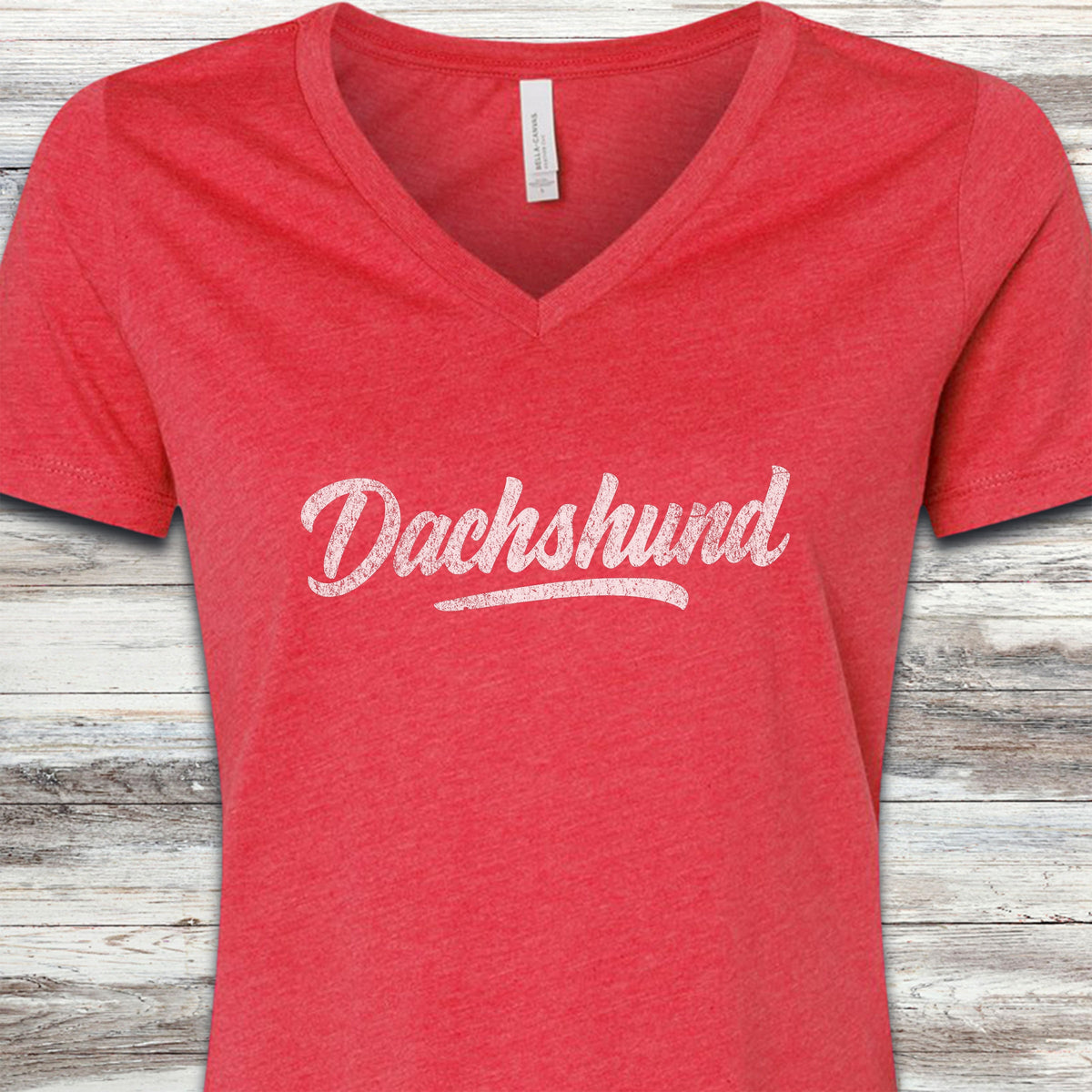 Dachshund Team V-Neck Tee - Heather Red