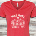 Hike More Worry Less V-Neck Tee - Heather Red