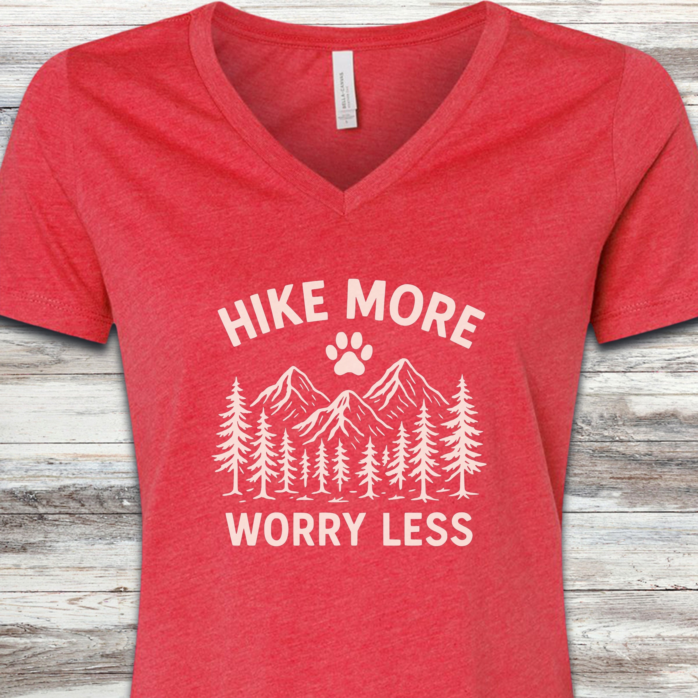 Hike More Worry Less V-Neck Tee - Heather Red