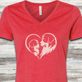 Bernese Mountain Dog Heart Bond V-Neck Tee - Heather Red