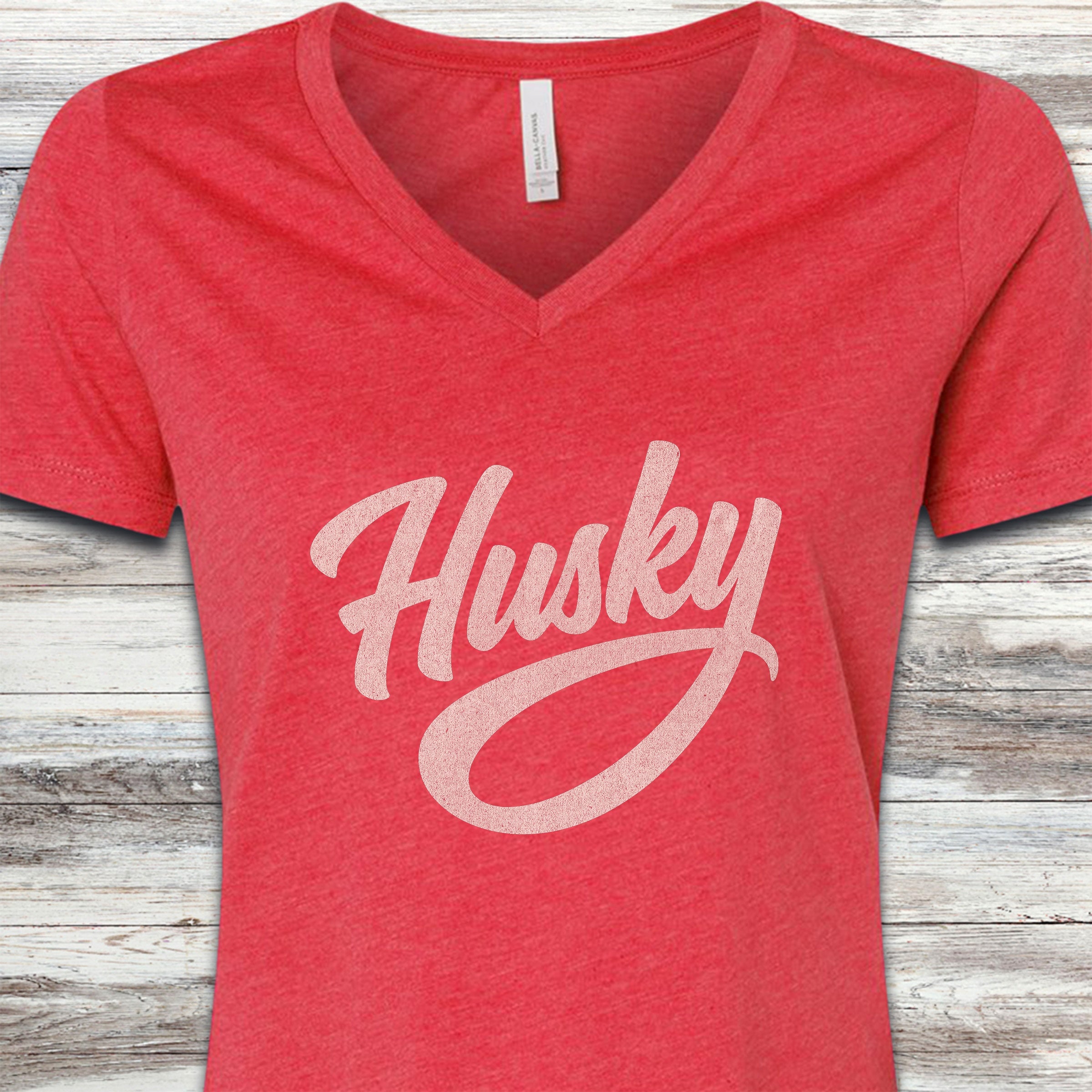 Husky Team V-Neck Tee - Heather Red