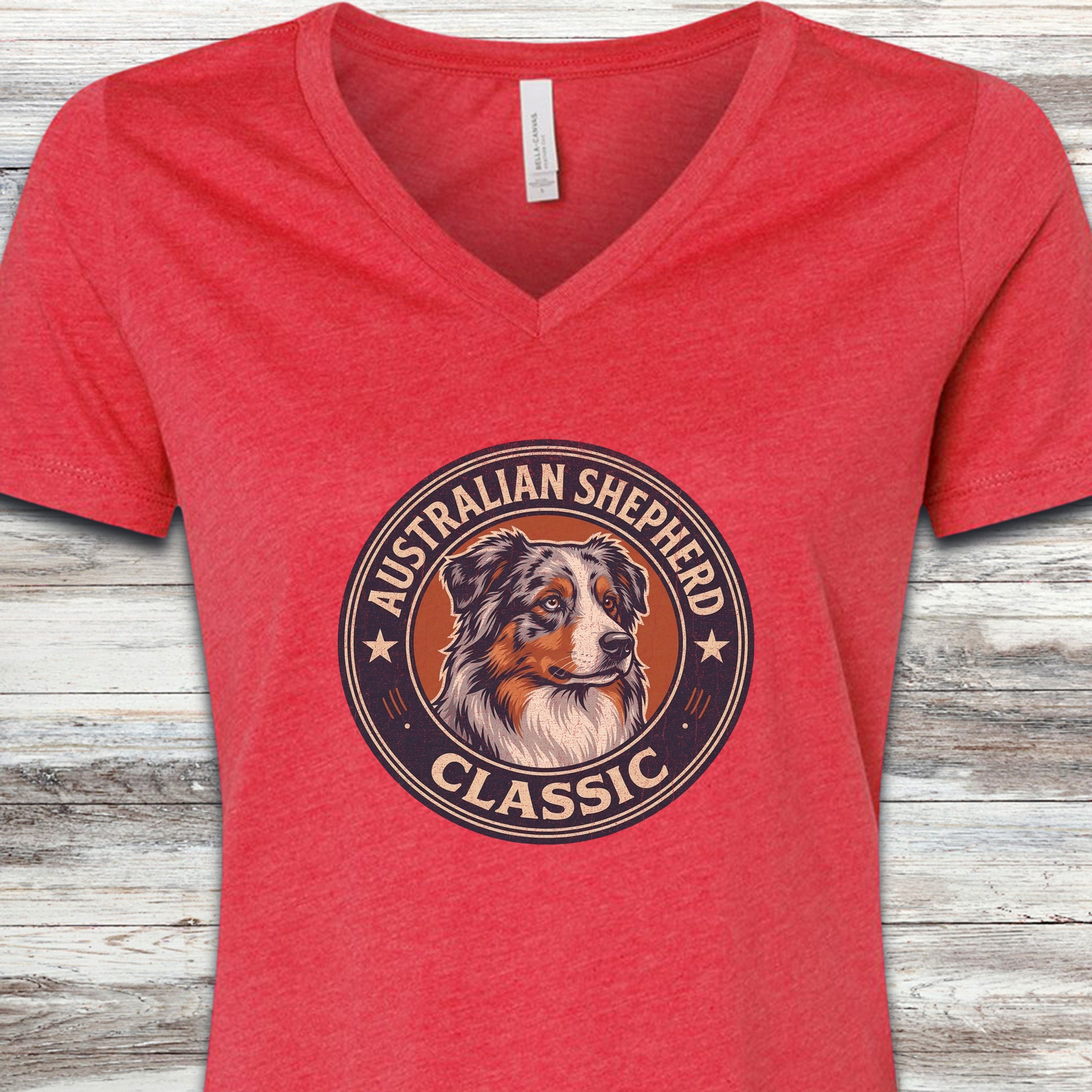 Australian Shepherd Classic V-Neck Tee - Heather Red