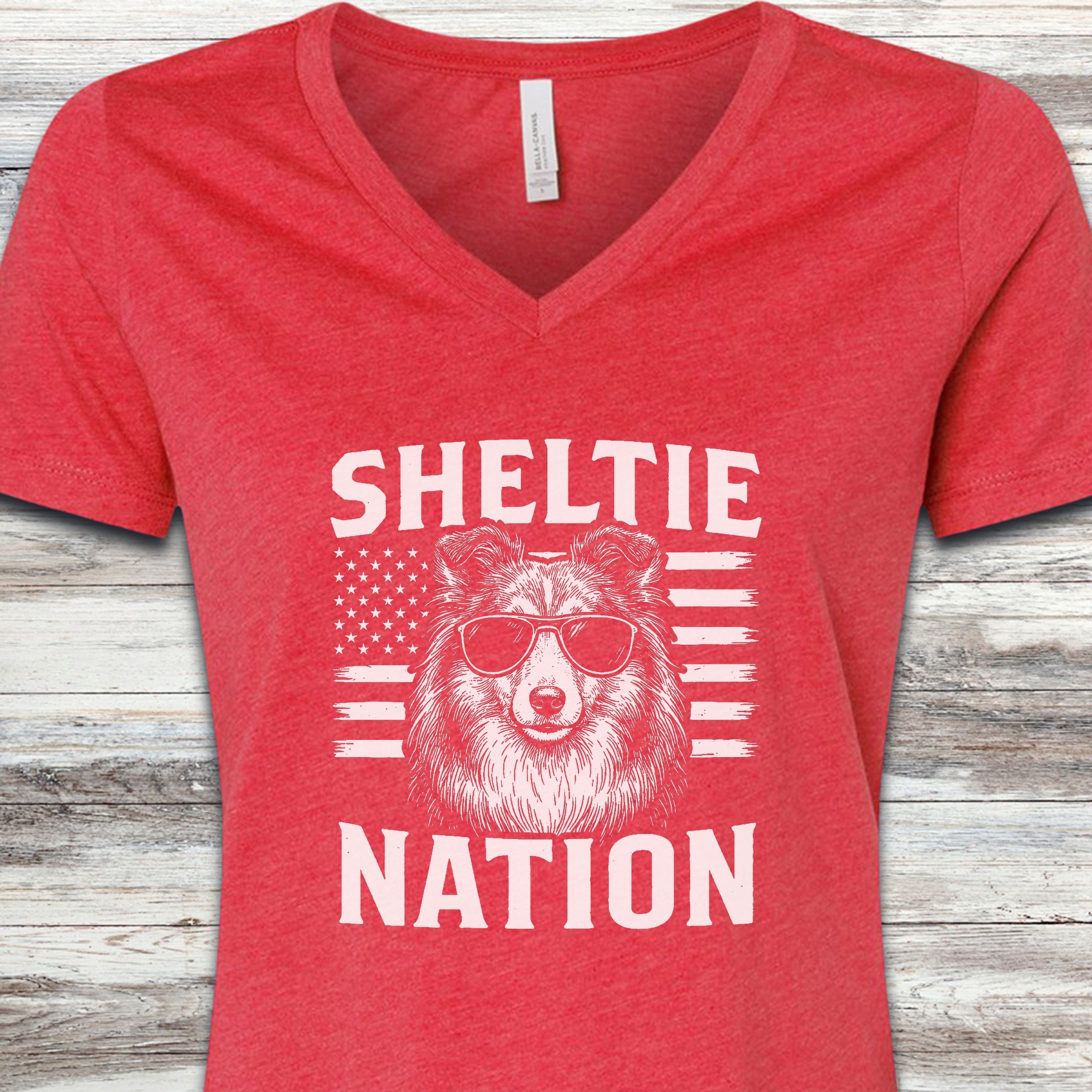 Shetland Sheepdog Nation V-Neck Tee - Heather Red