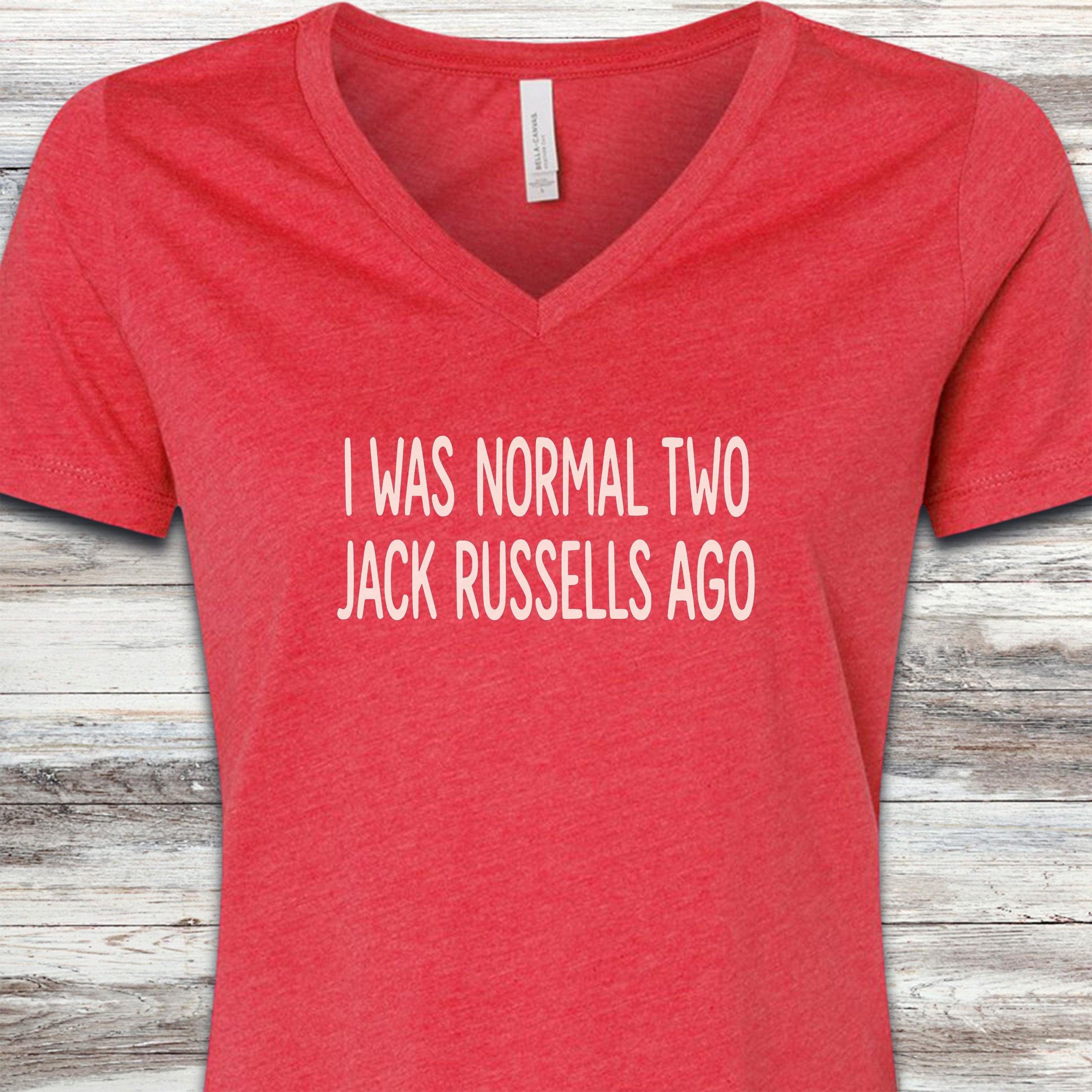 Jack Russell Normal V-Neck Tee - Heather Red