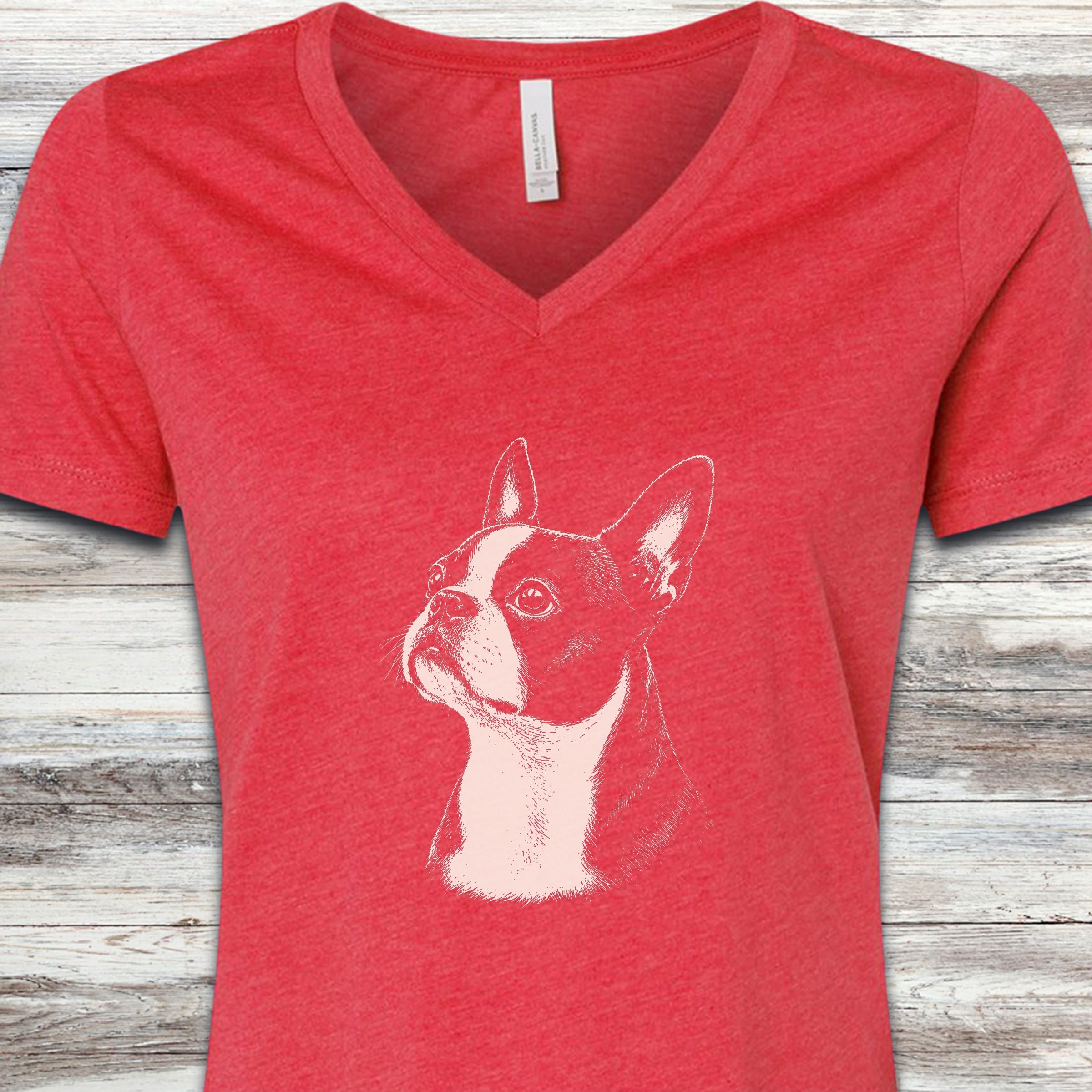 Boston Terrier Loyalty V-Neck Tee - Heather Red