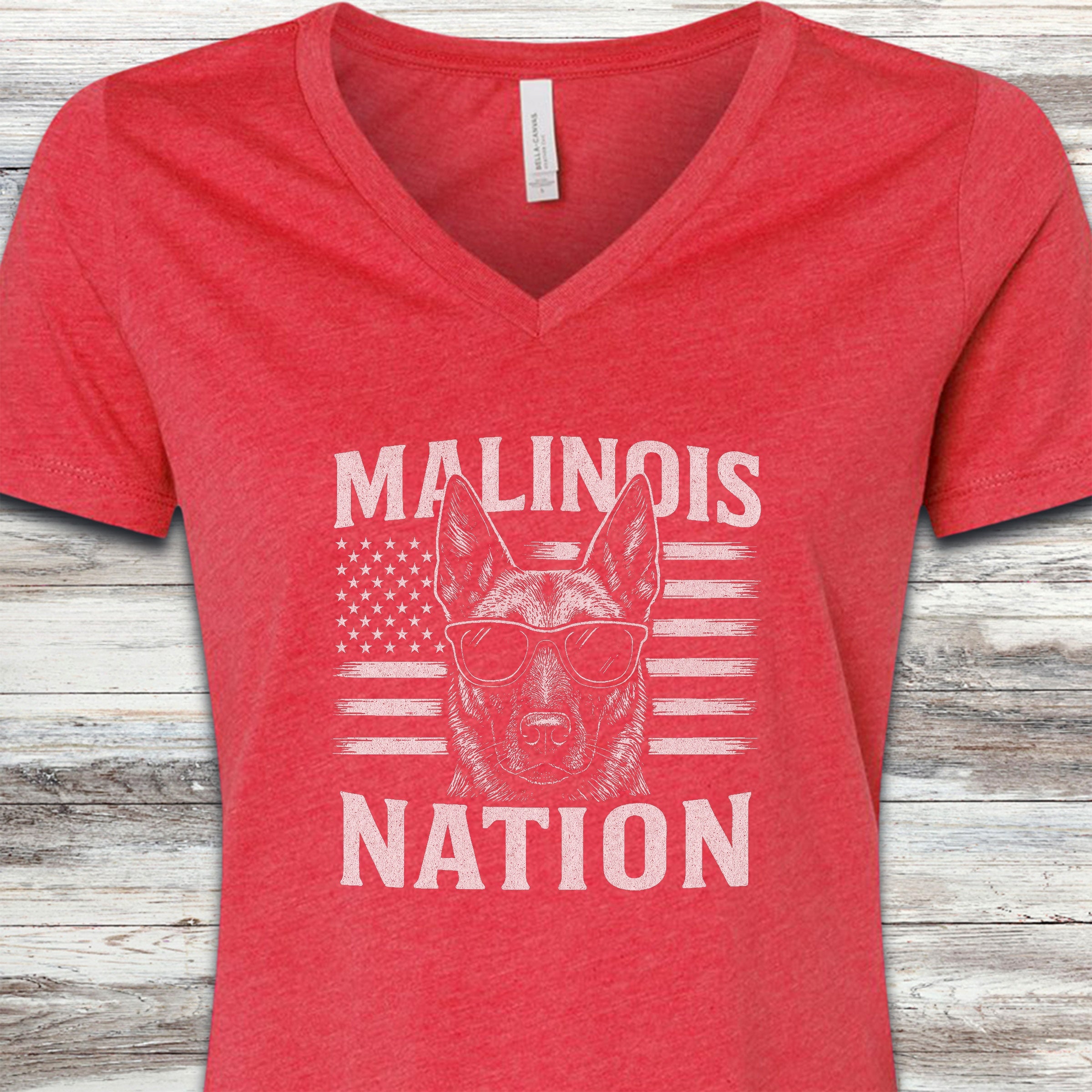 Belgian Malinois Nation V-Neck Tee - Heather Red