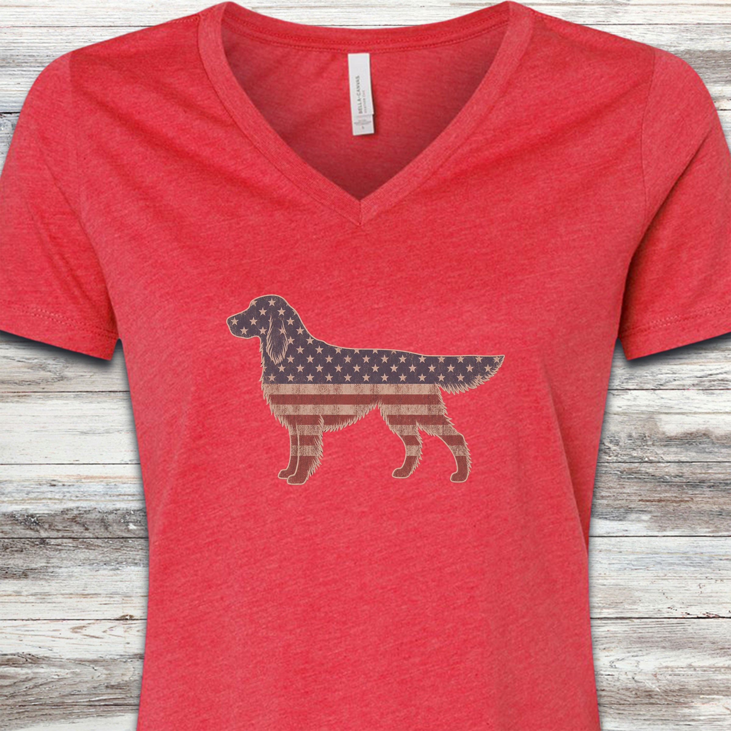 English Setter Vintage USA V-Neck Tee - Heather Red