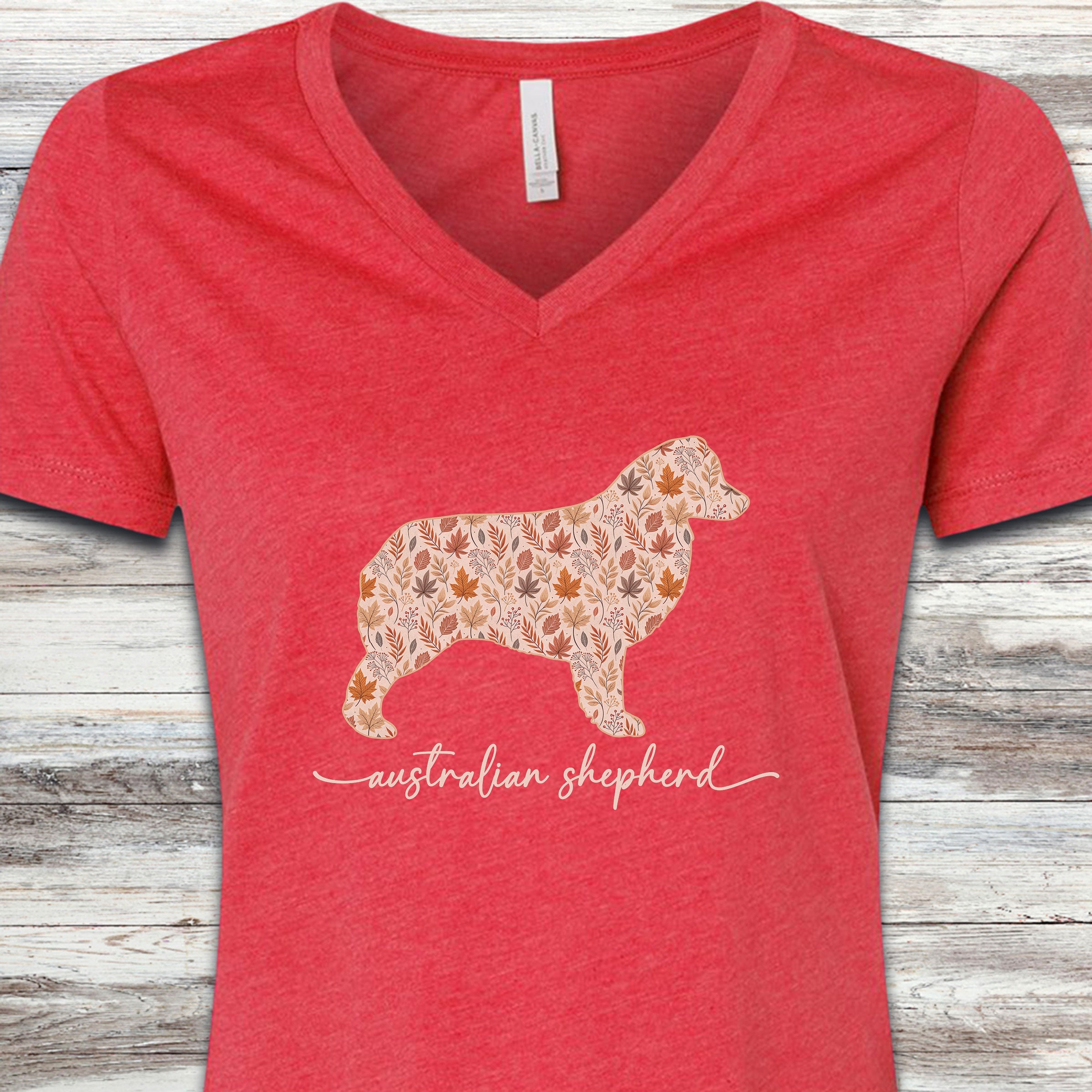 Australian Shepherd Fall V-Neck Tee - Heather Red