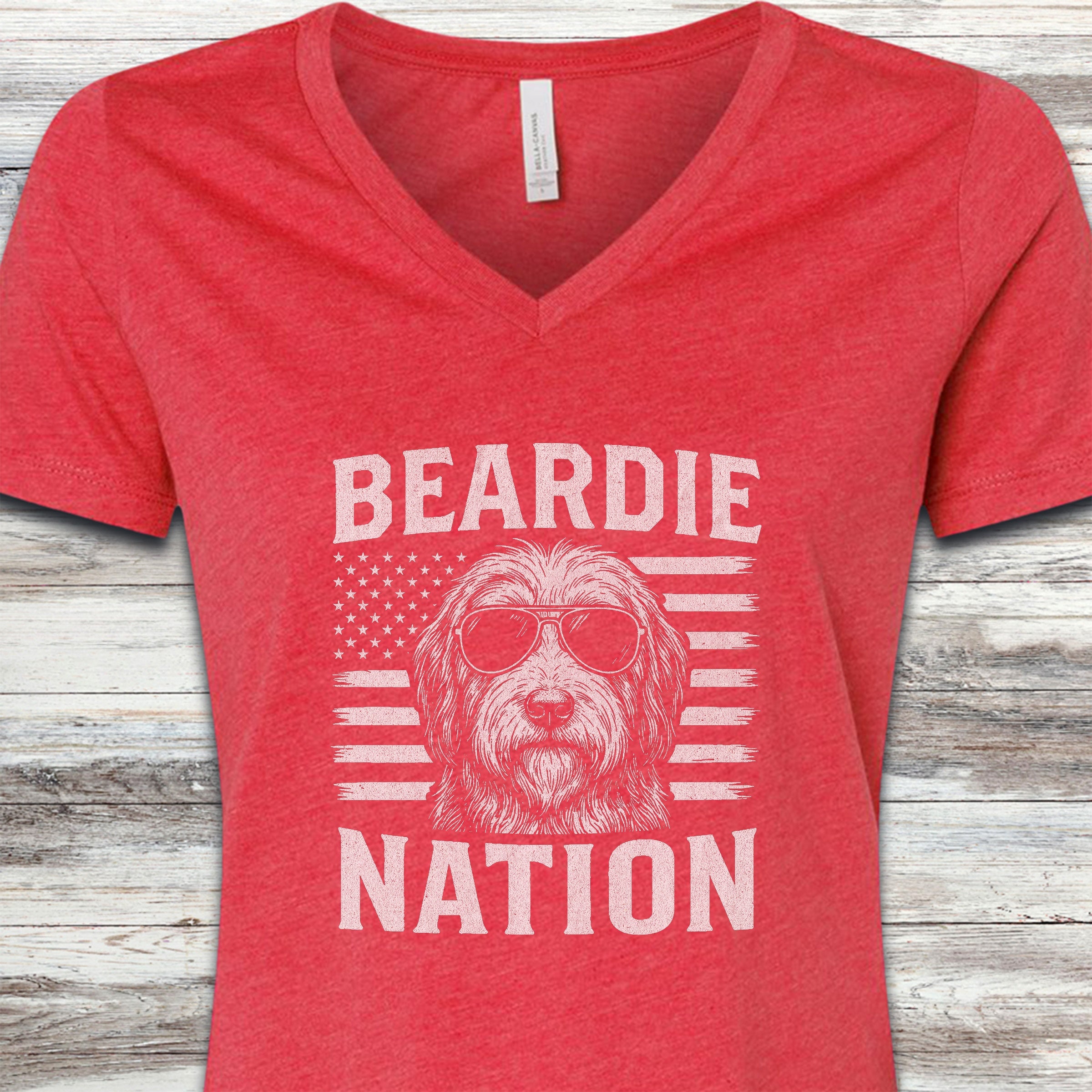 Bearded Collie Nation V-Neck Tee - Heather Red