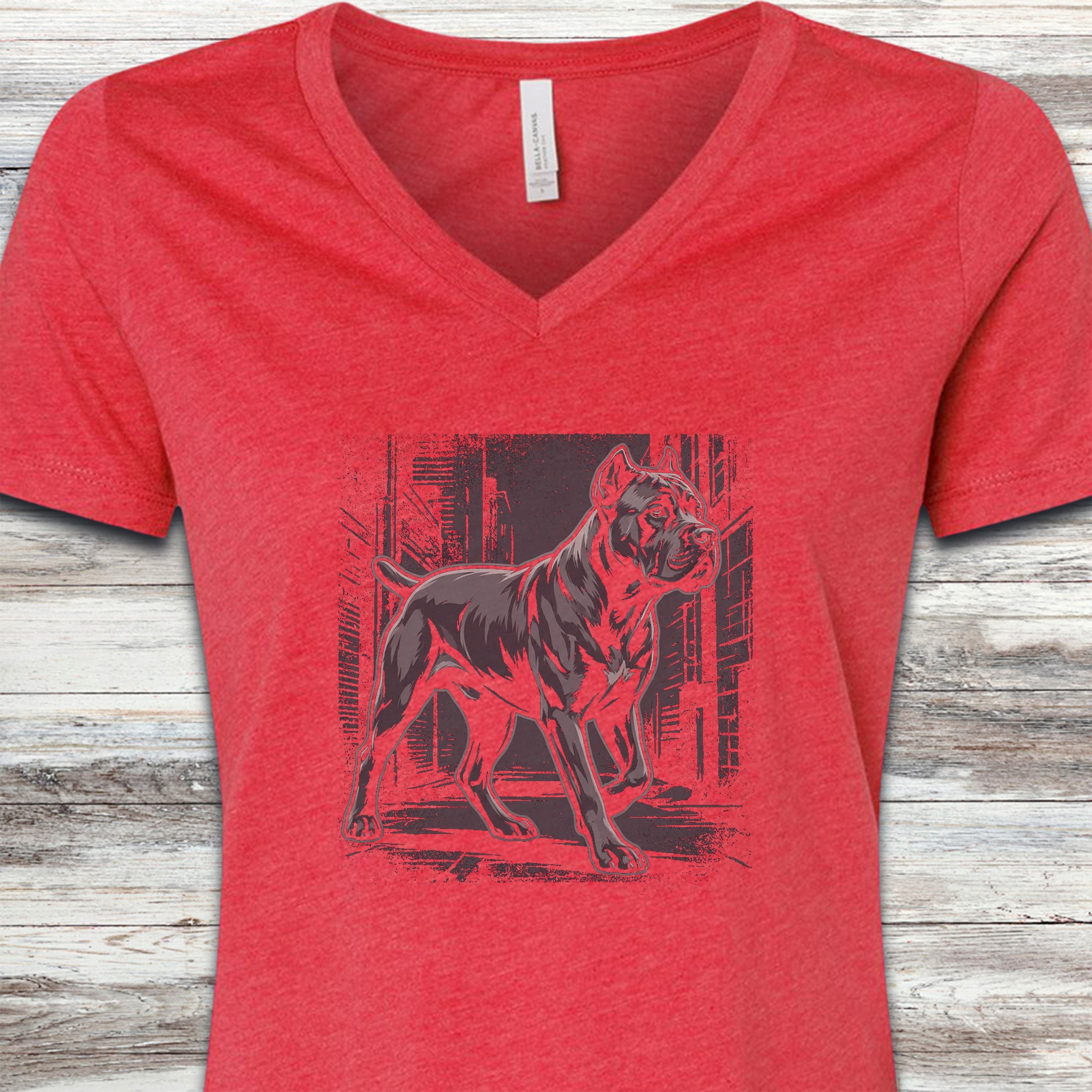 Cane Corso Street V-Neck Tee - Heather Red