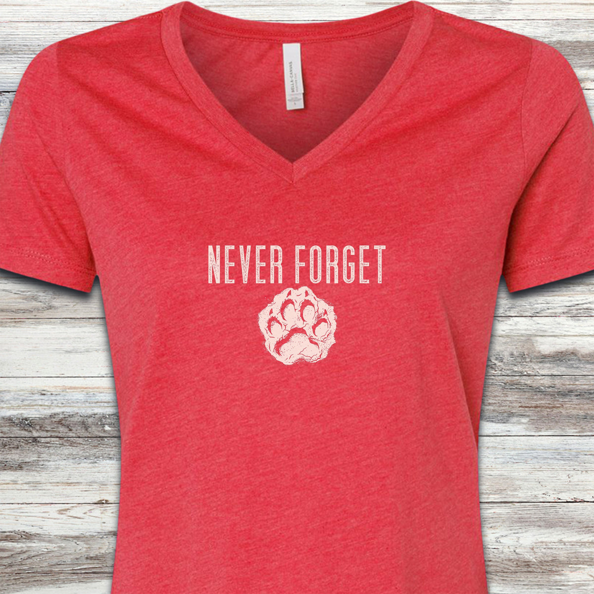 Never Forget Pawprint V-Neck Tee - Heather Red