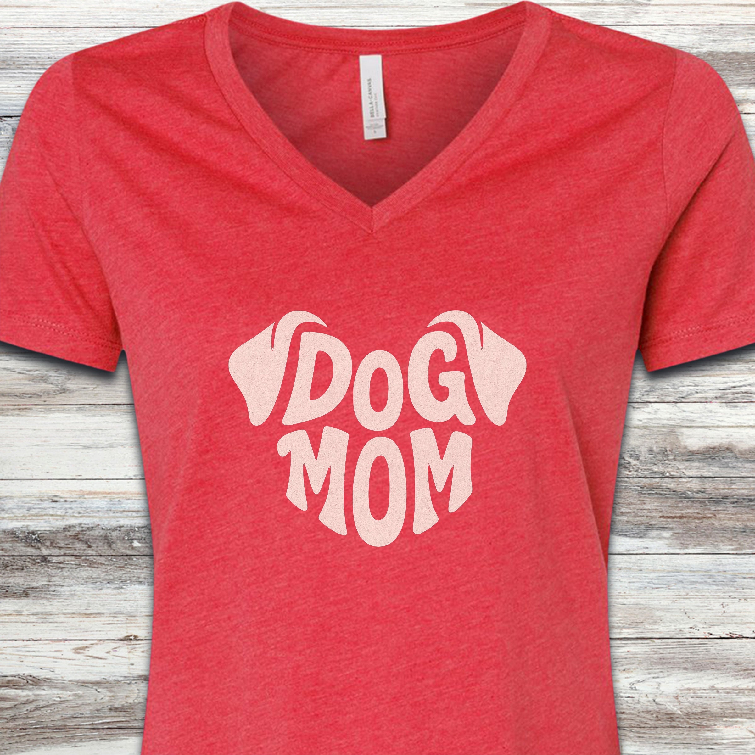 Dog Mom Ears V-Neck Tee - Heather Red