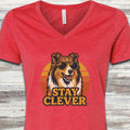 Rough Collie Stay Clever V-Neck Tee - Heather Red