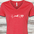 Dachshund Heartbeat V-Neck Tee - Heather Red