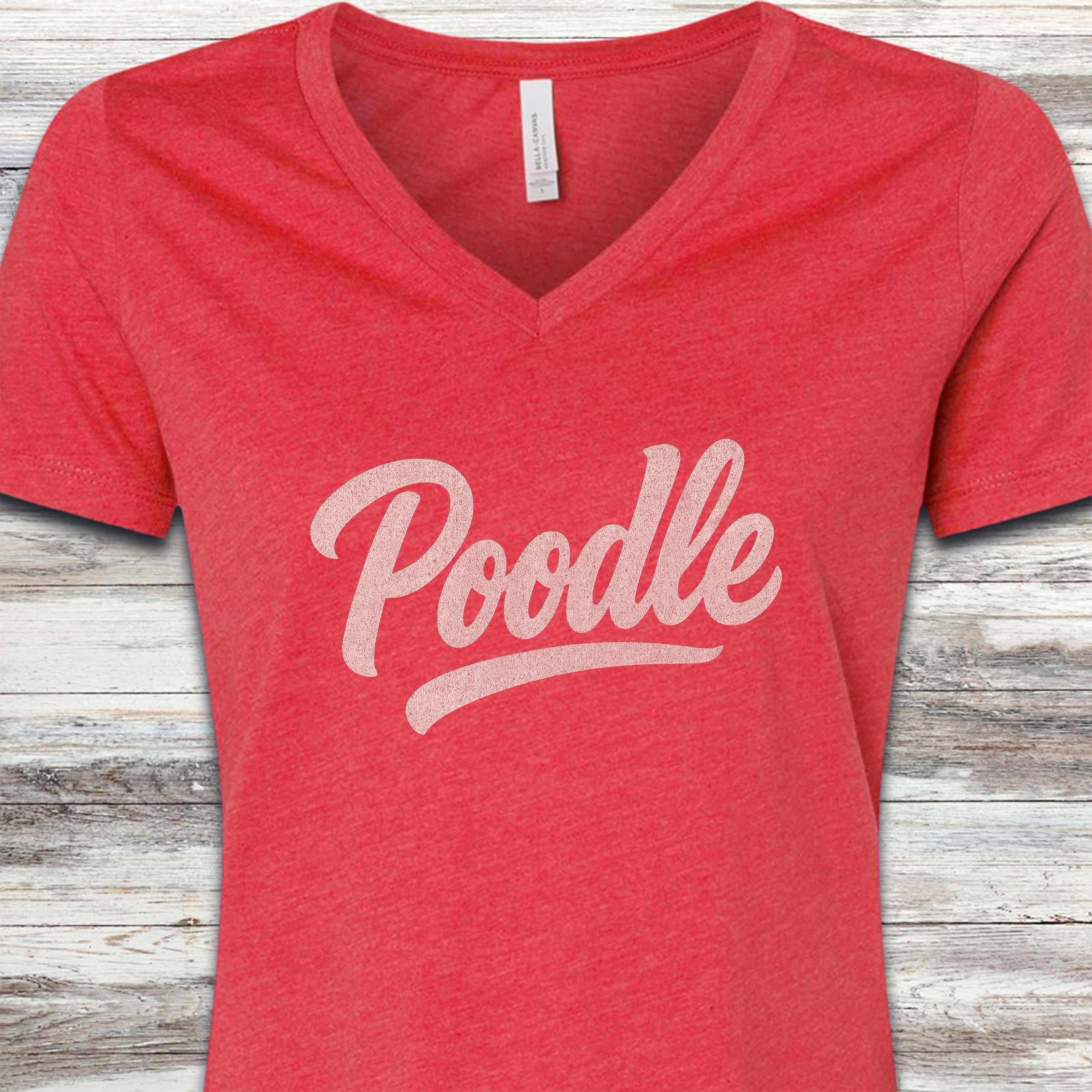 Poodle Team V-Neck Tee - Heather Red