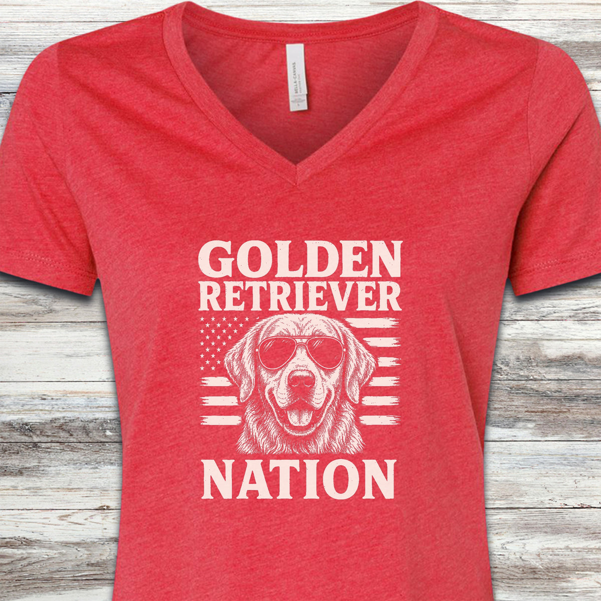 Golden Retriever Nation V-Neck Tee - Heather Red