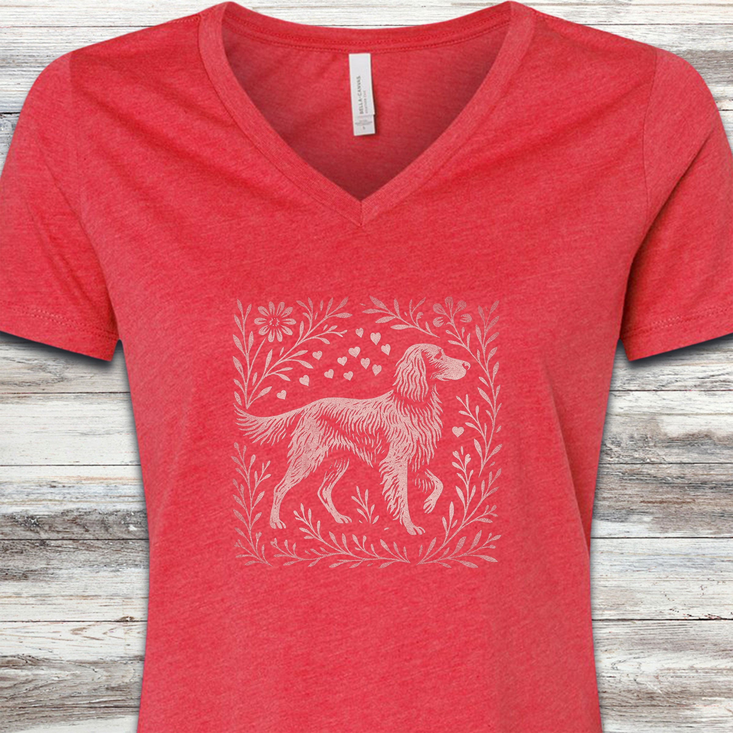 Irish Setter Linocut V-Neck Tee - Heather Red