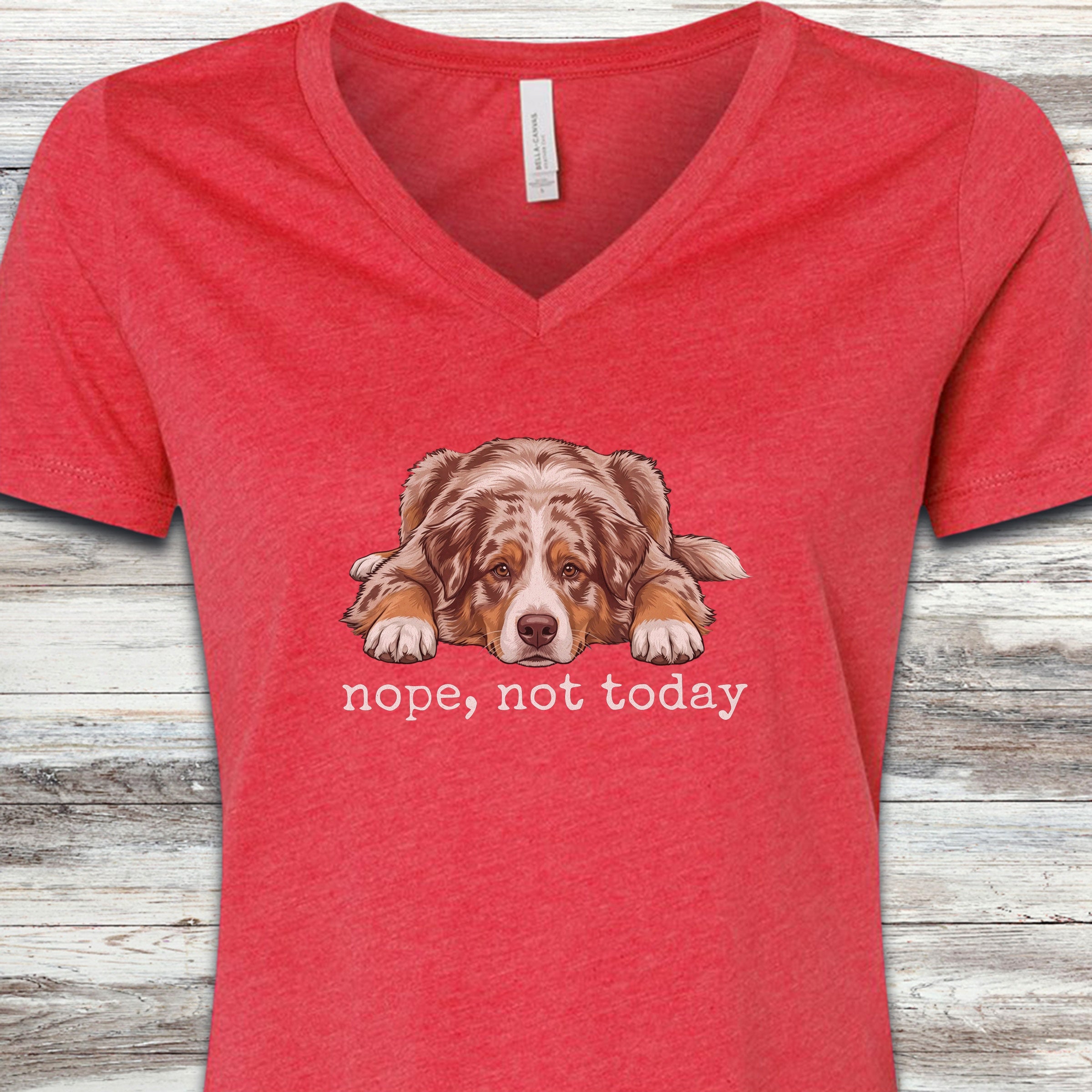 Australian Shepherd Red Nope V-Neck Tee - Heather Red