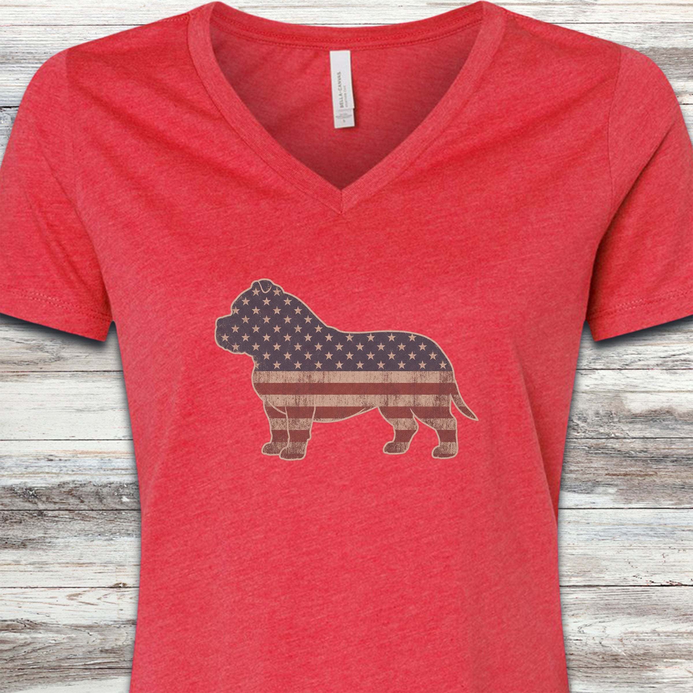 American Bully Vintage USA V-Neck Tee - Heather Red