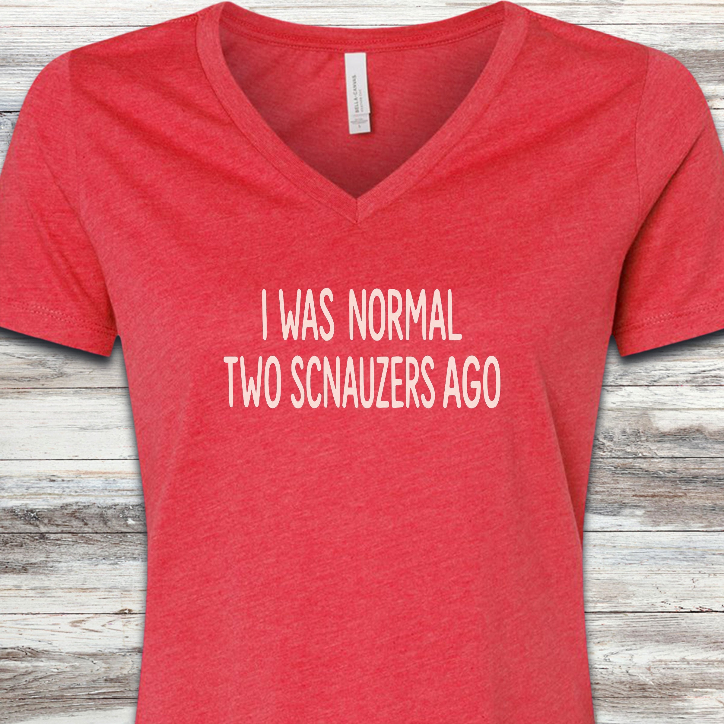 Schnauzer Normal V-Neck Tee - Heather Red