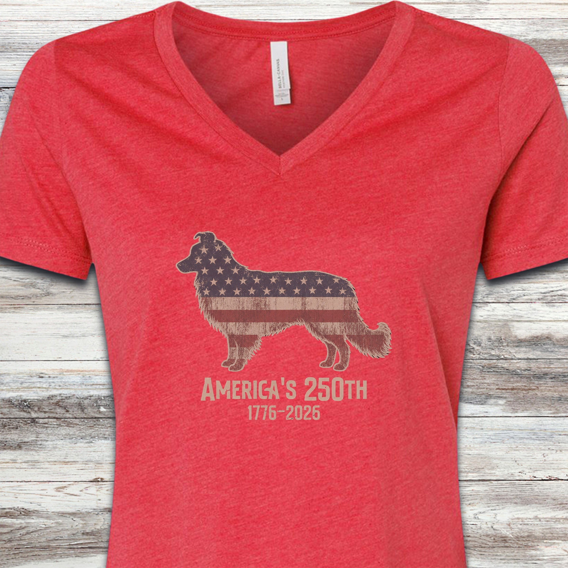 Border Collie 250 V-Neck Tee - Heather Red