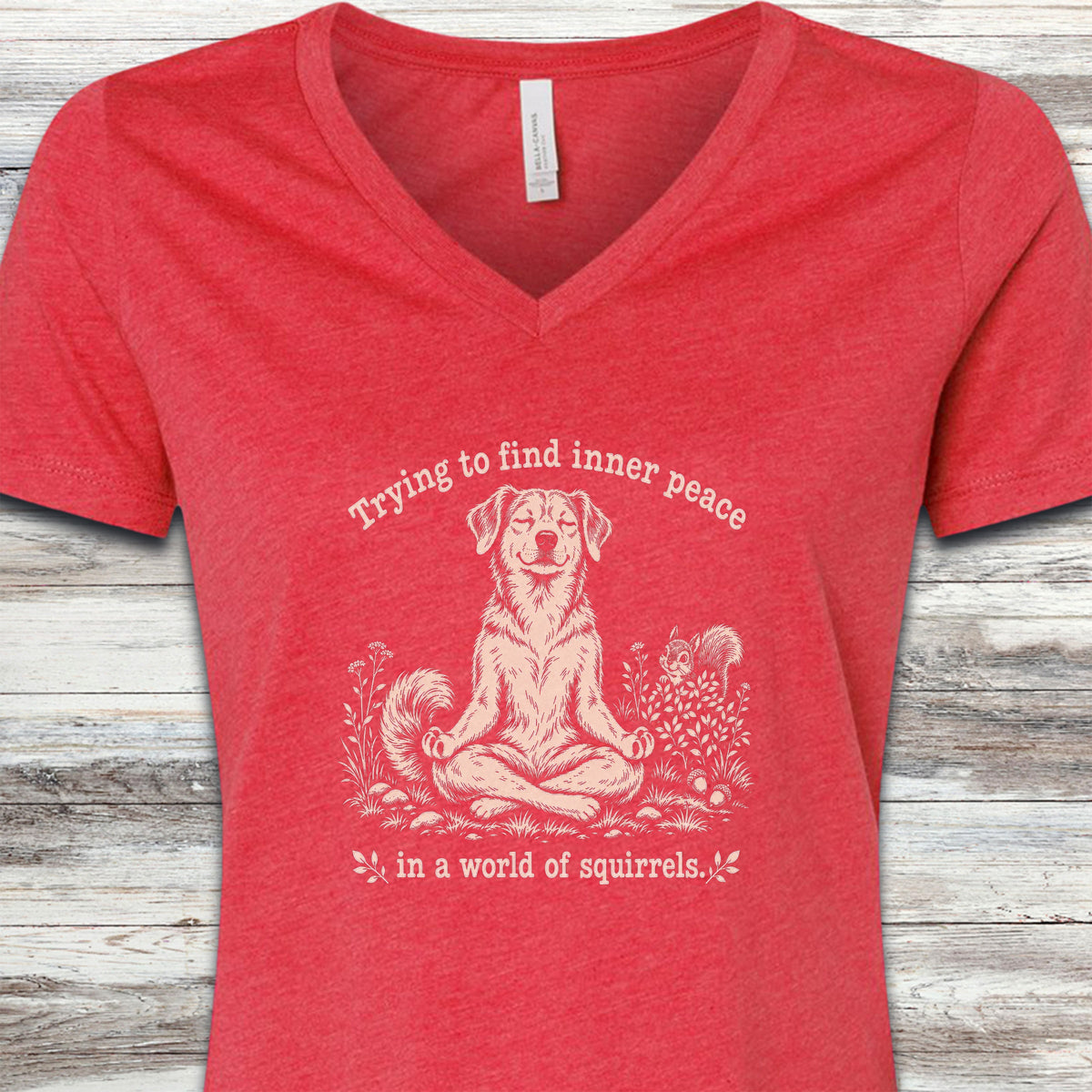 Inner Peace World of Squirrels V-Neck Tee - Heather Red