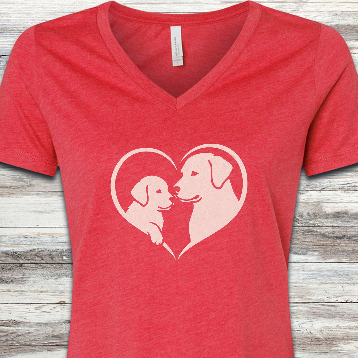 Labrador Retriever Heart Bond V-Neck Tee - Heather Red