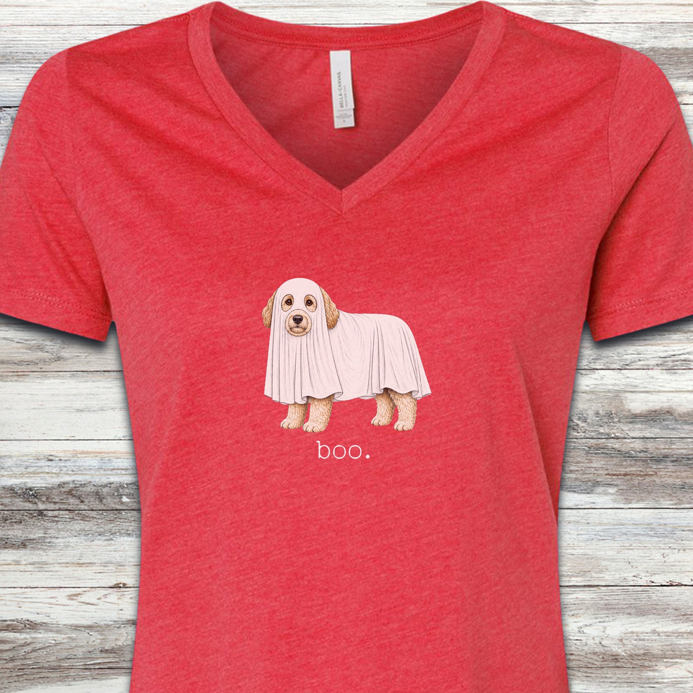 Doodle Boo V-Neck Tee - Heather Red