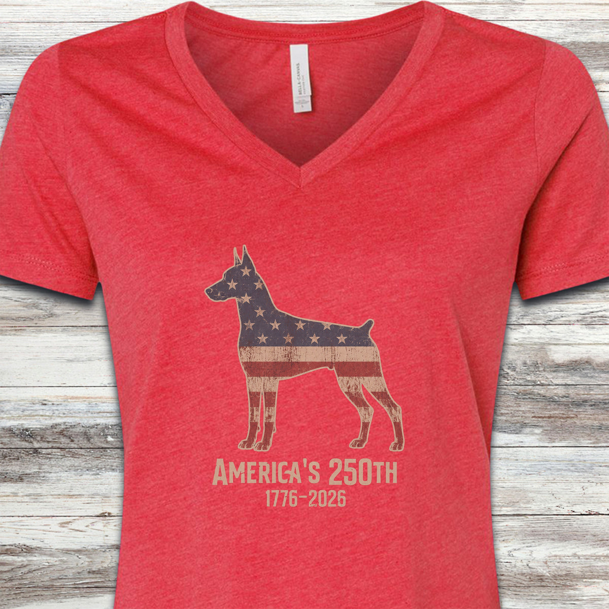 Doberman 250 V-Neck Tee - Heather Red