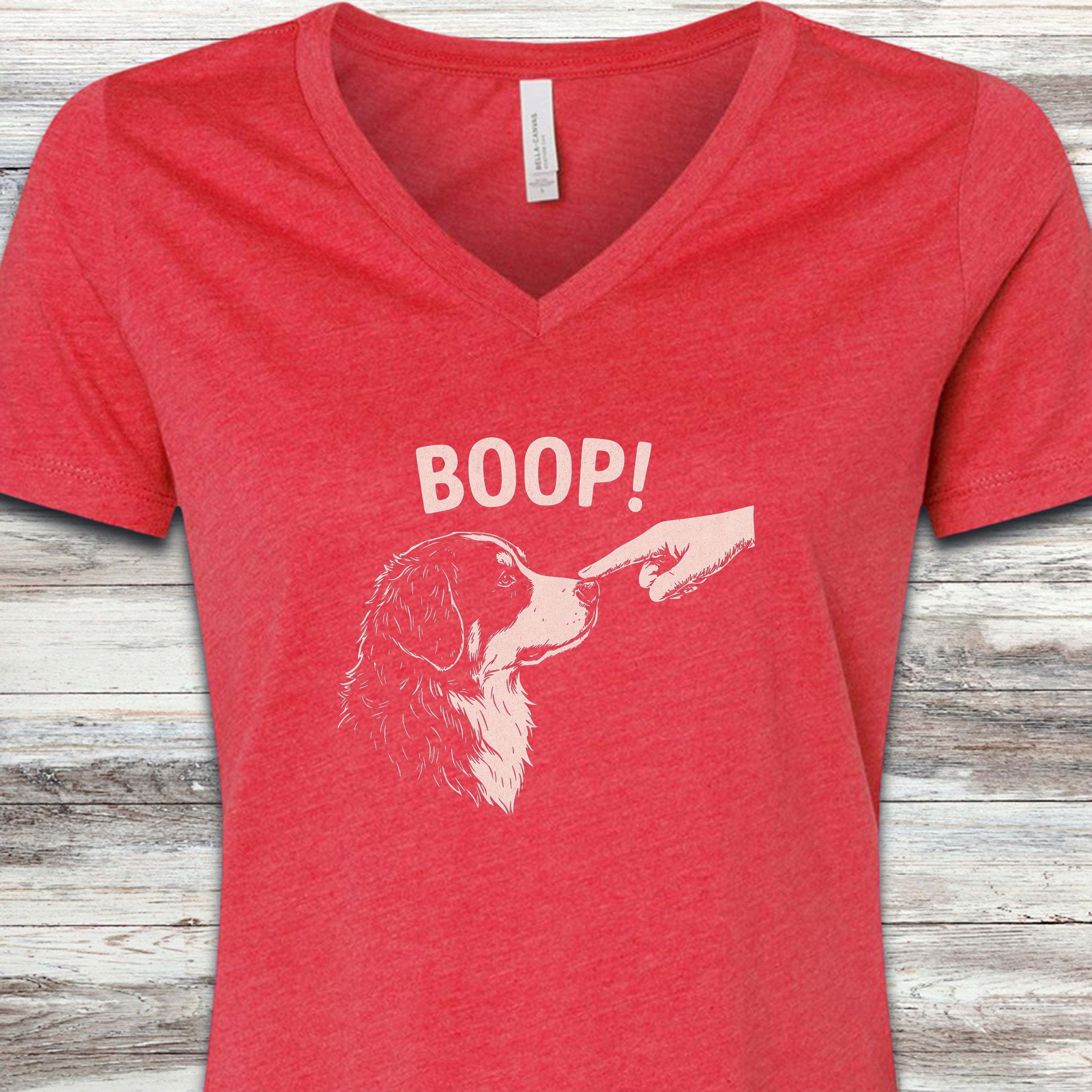 Bernese Mountain Dog Boop V-Neck Tee - Heather Red