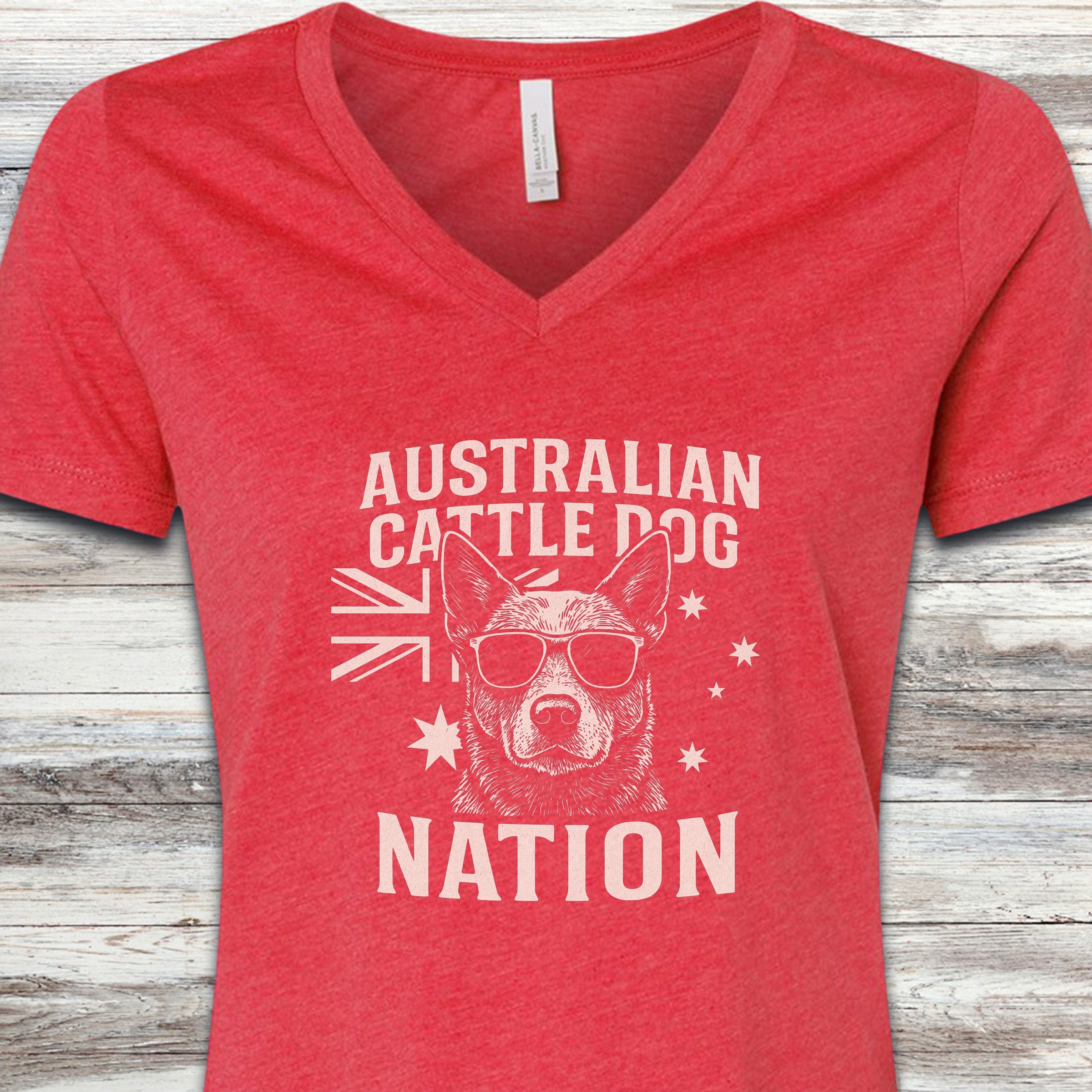 Australian Cattle Dog Australia V-Neck Tee - Heather Red