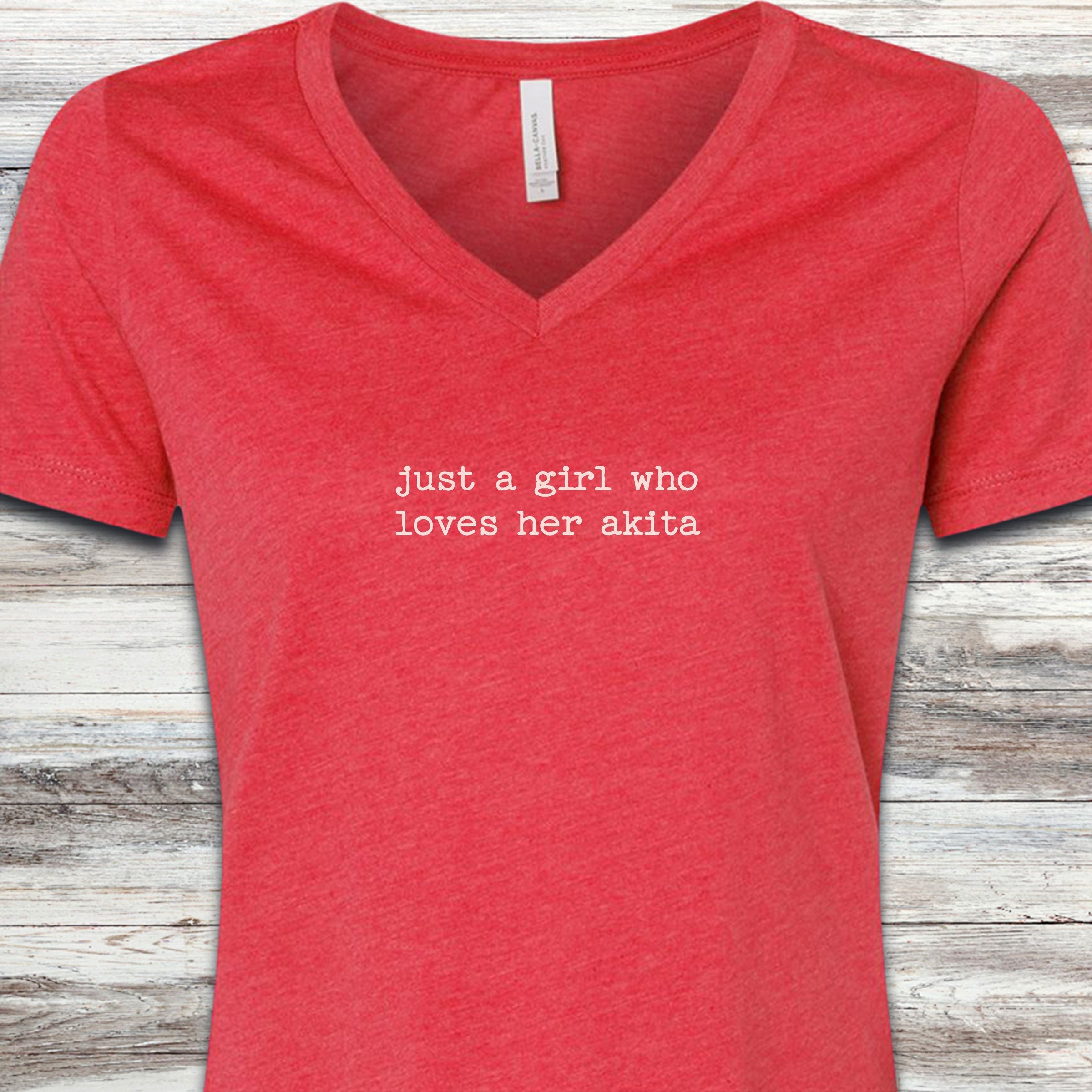 Akita Girl V-Neck Tee - Heather Red