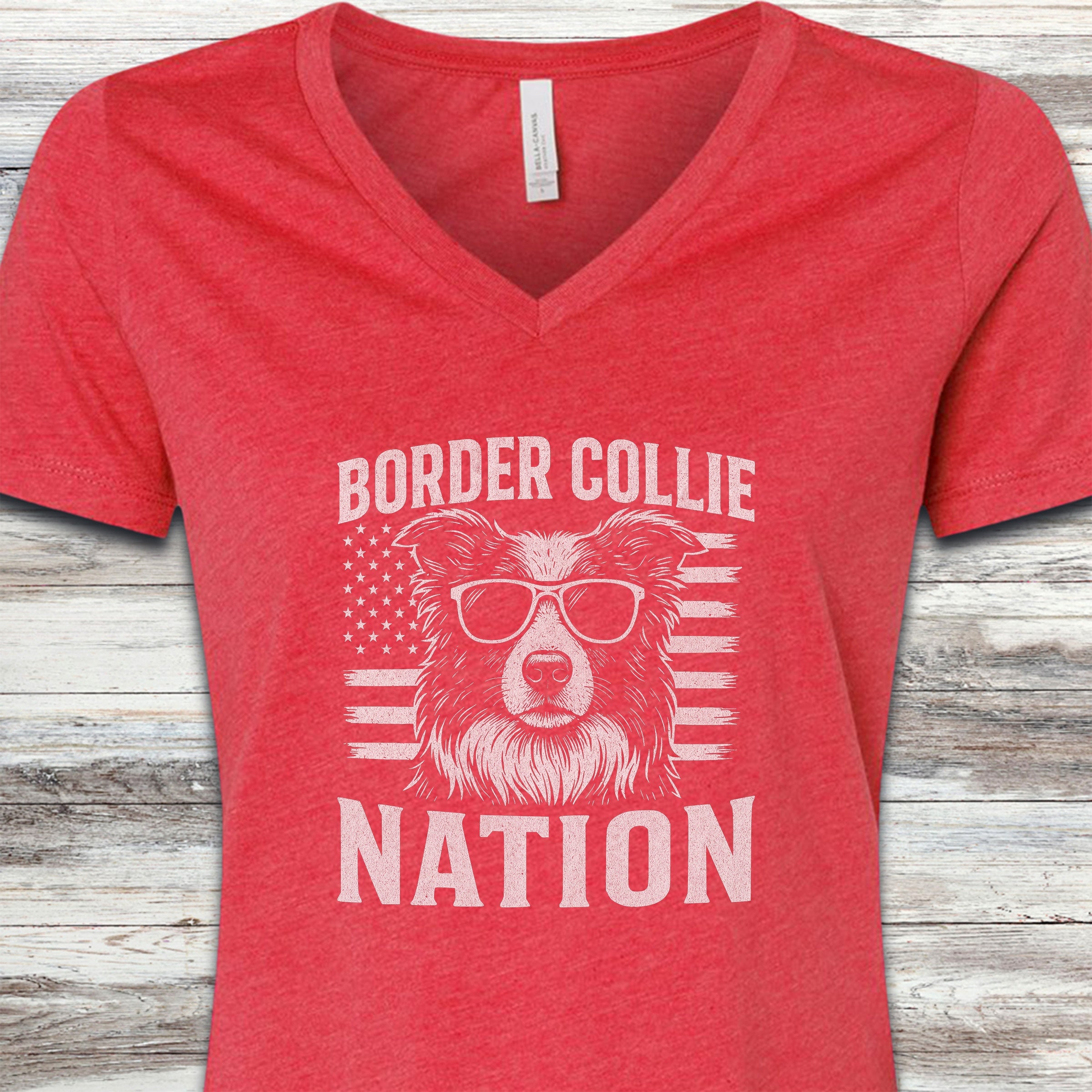 Border Collie Nation V-Neck Tee - Heather Red