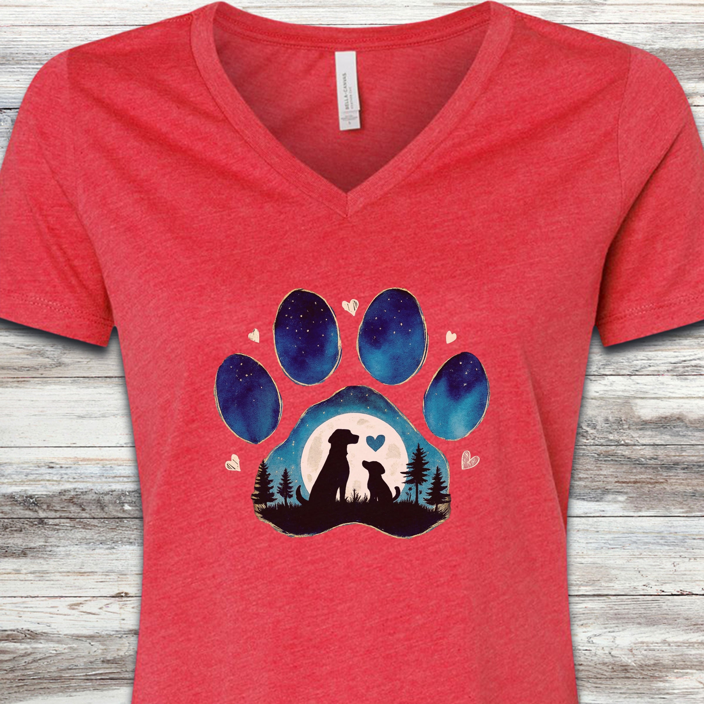Love You to the Moon V-Neck Tee - Heather Red