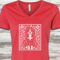 Bernese Mountain Dog Folk Art Floral V-Neck Tee - Heather Red