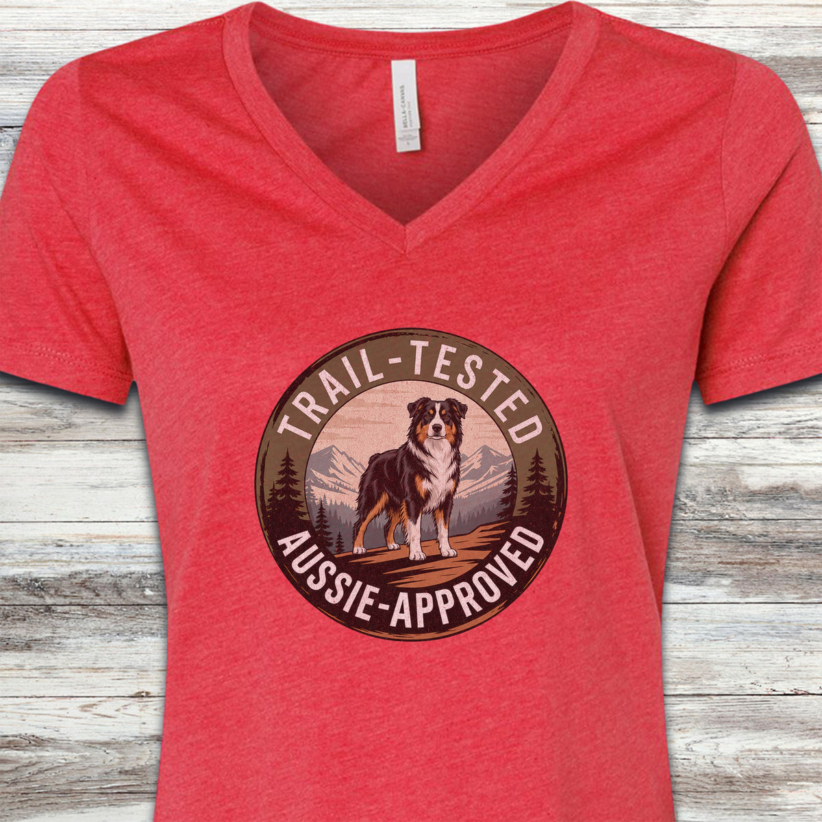 Australian Shepherd Trail Tested V-Neck Tee - Heather Red