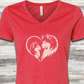 Alaskan Malamute Heart Bond V-Neck Tee - Heather Red