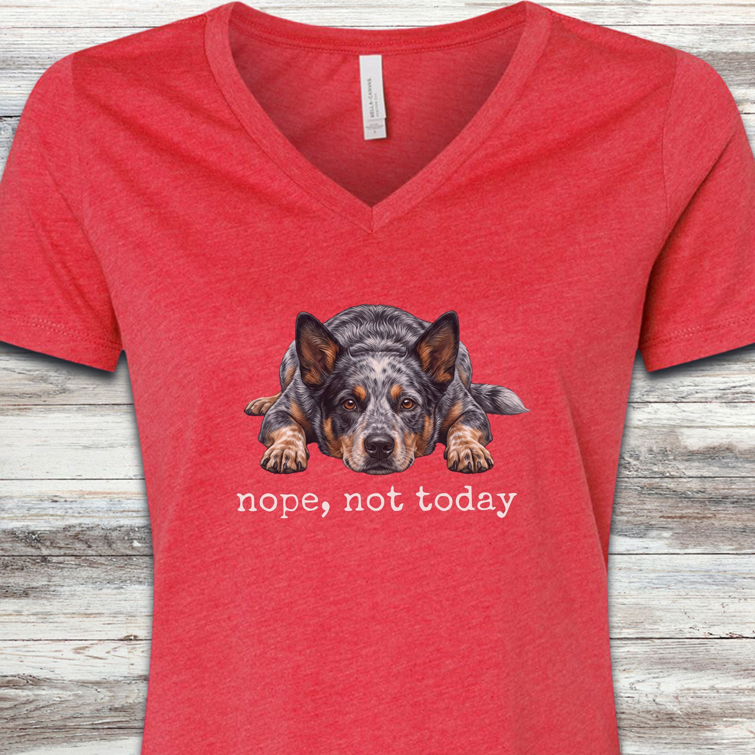 Australian Cattle Dog Blue Heeler Nope V-Neck Tee - Heather Red