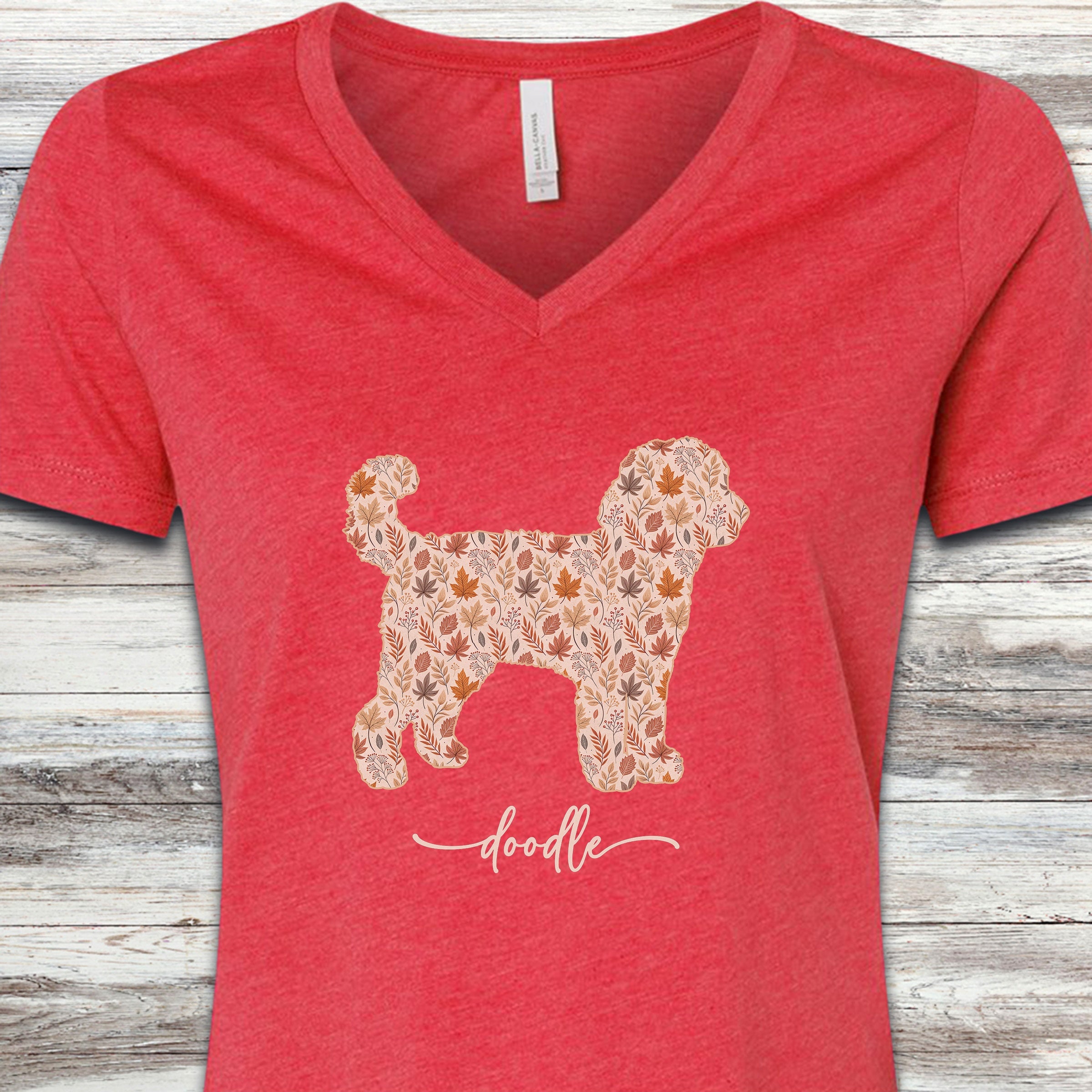 Doodle Fall V-Neck Tee - Heather Red