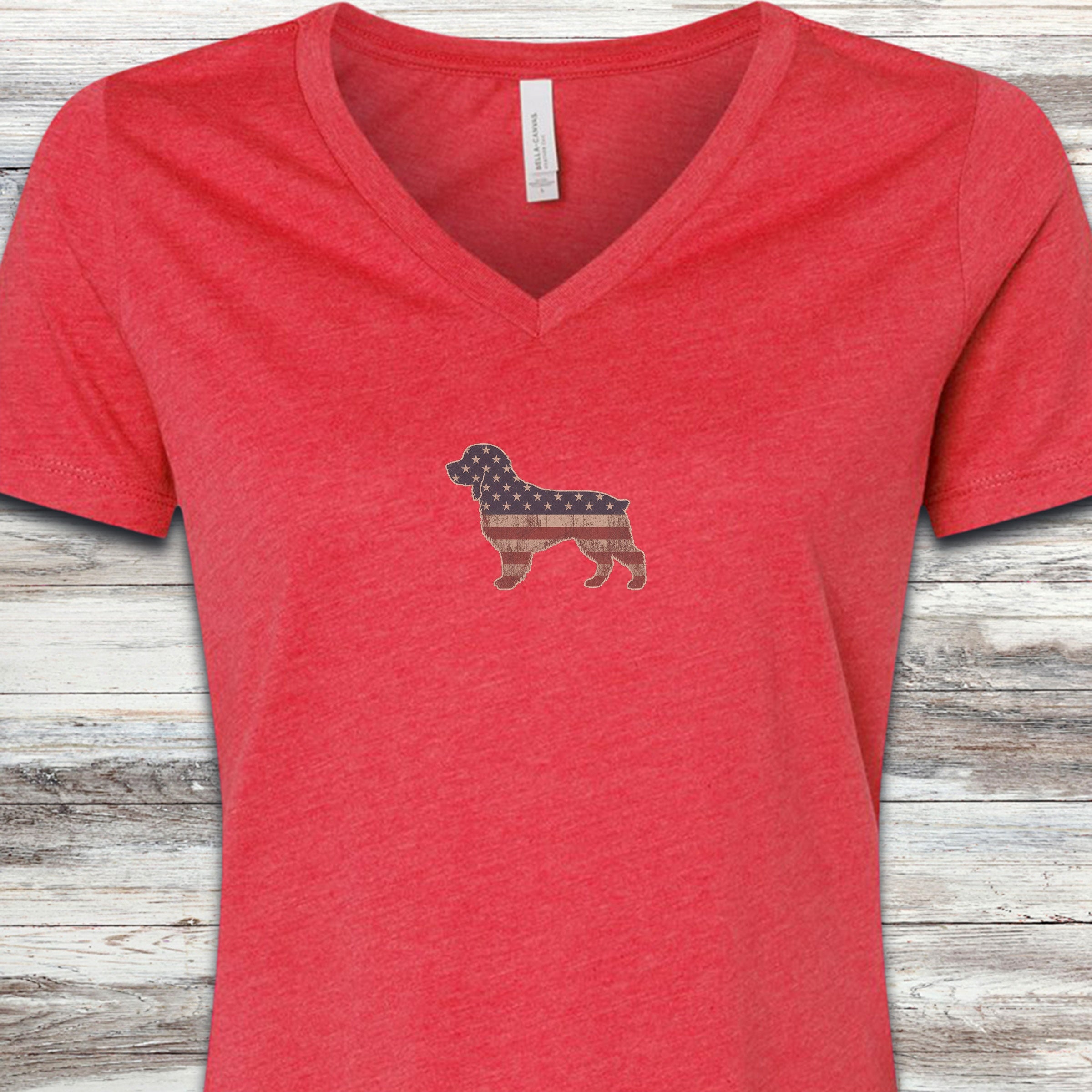 Boykin Spaniel Vintage USA V-Neck Tee - Heather Red