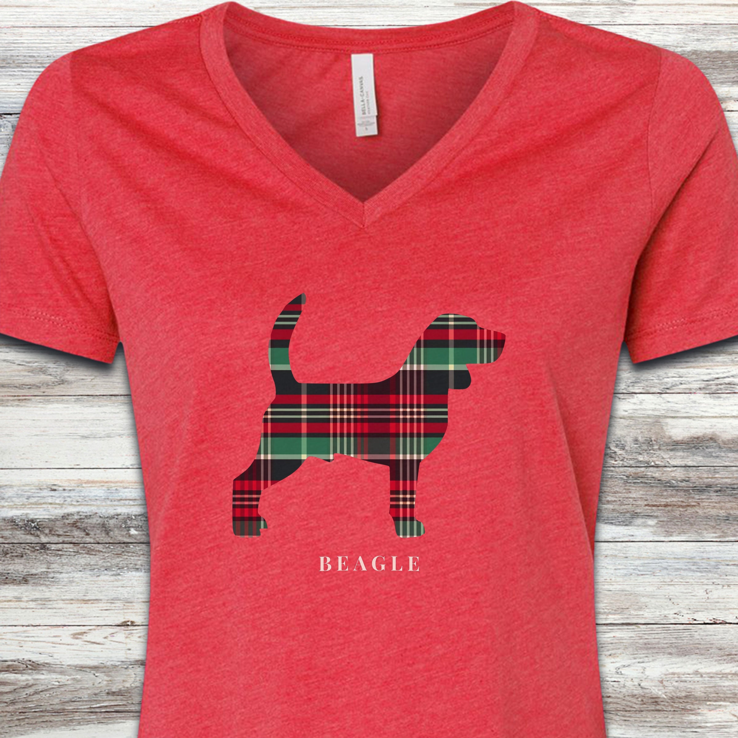 Beagle Winter 2025 V-Neck Tee - Heather Red
