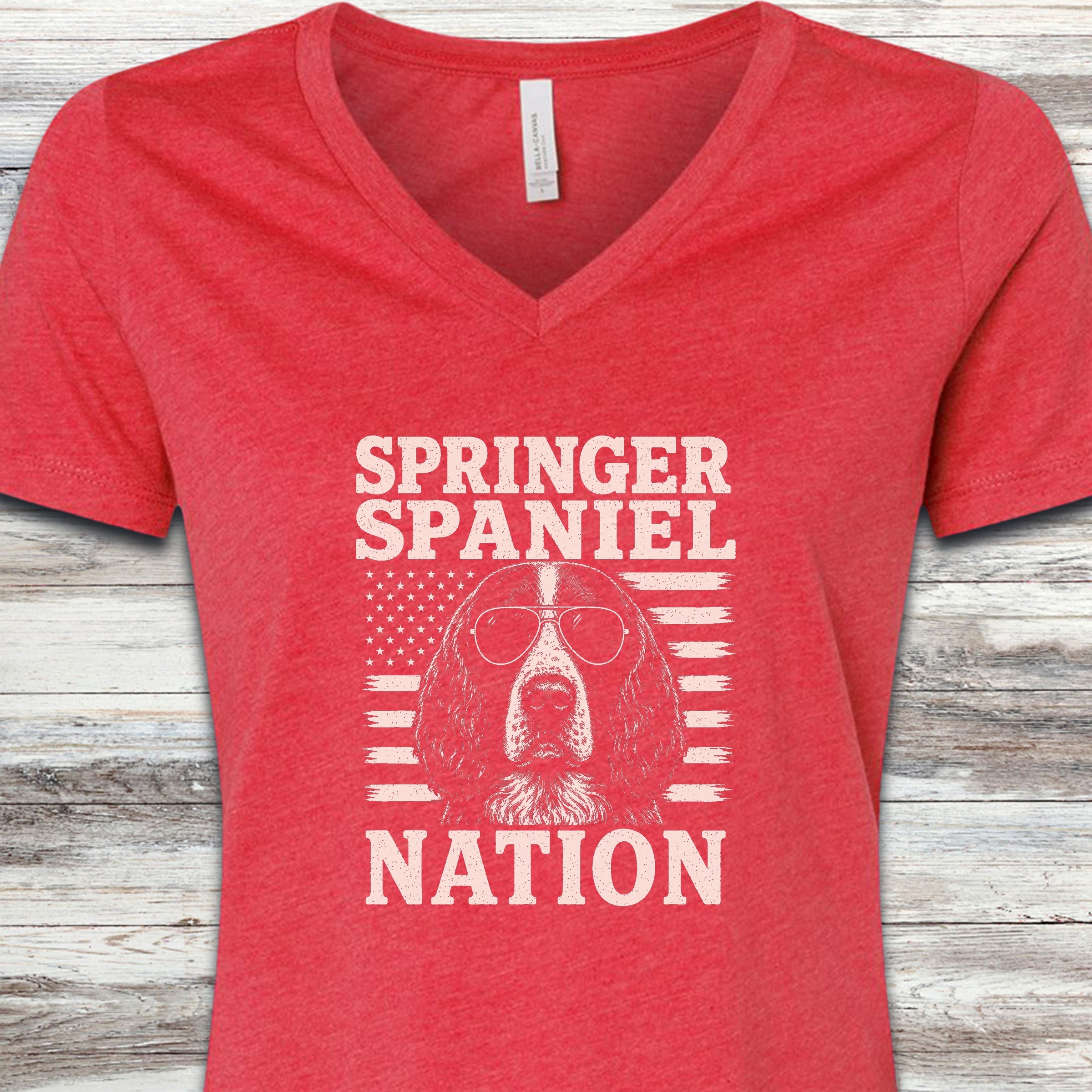 English Springer Spaniel Nation V-Neck Tee - Heather Red